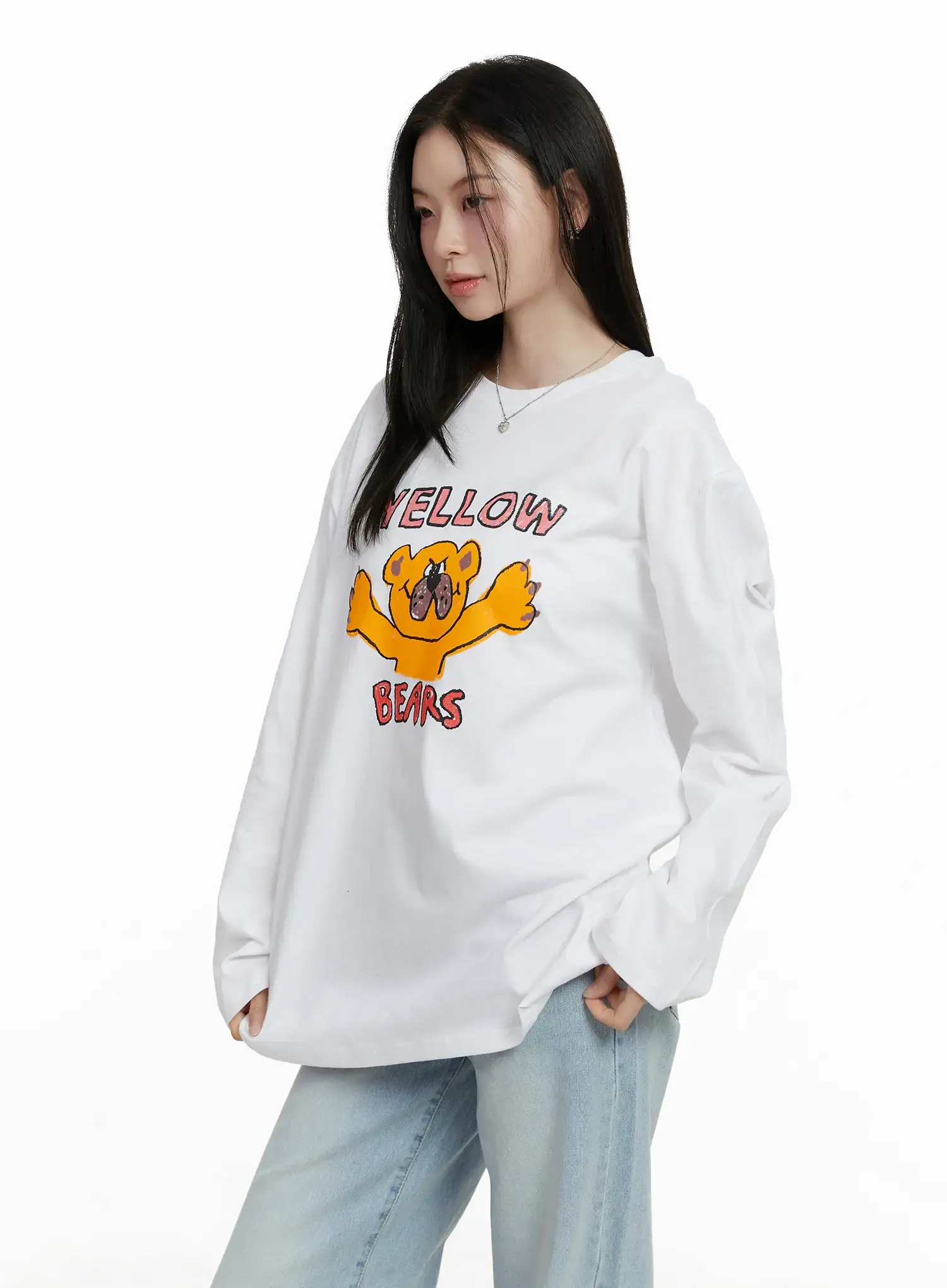 Overfit Yellow Bears Graphic Long Sleeve Shirt F502 - Image 5