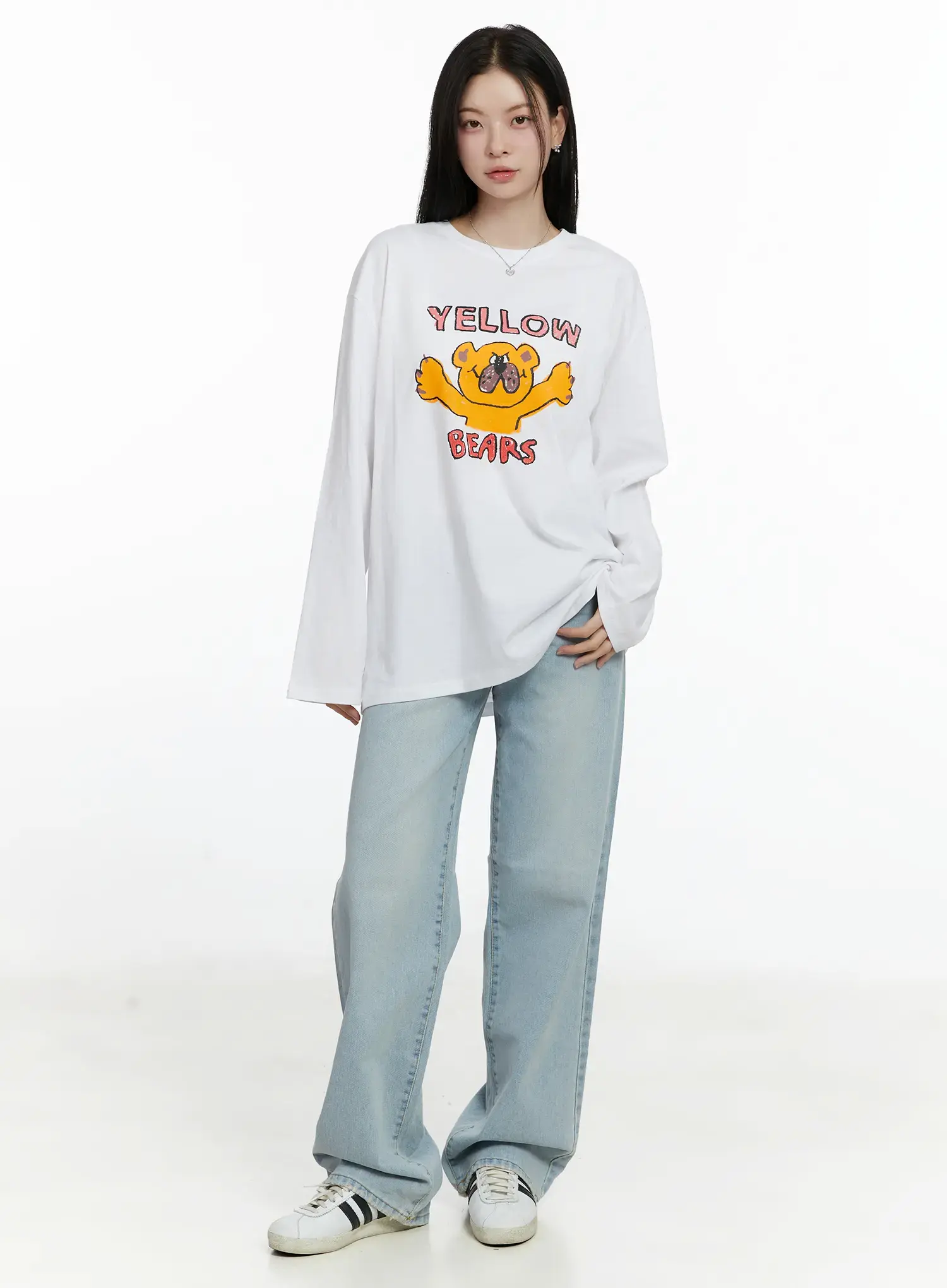 Overfit Yellow Bears Graphic Long Sleeve Shirt F502 - Image 6