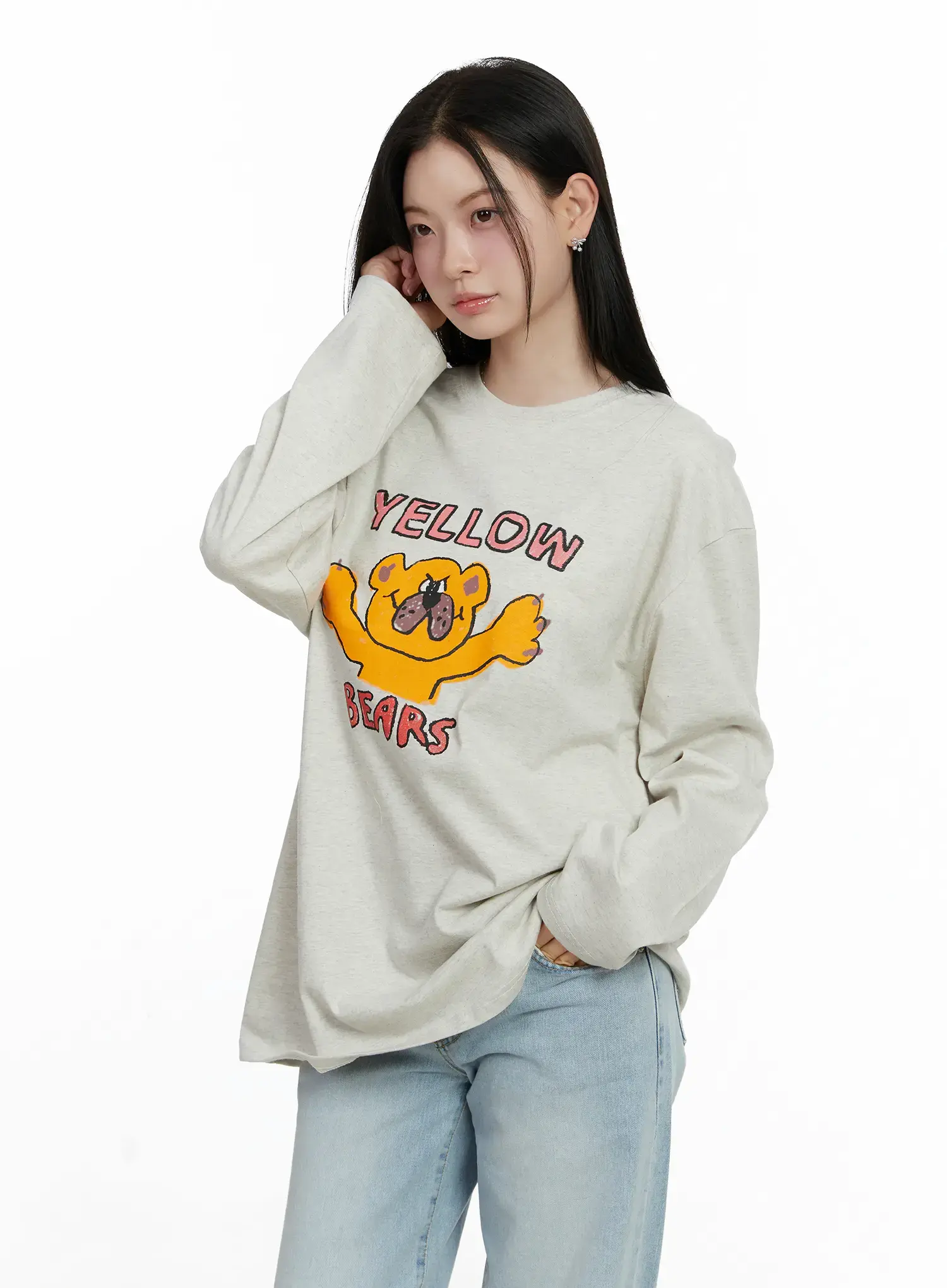 Overfit Yellow Bears Graphic Long Sleeve Shirt F502 - Image 9