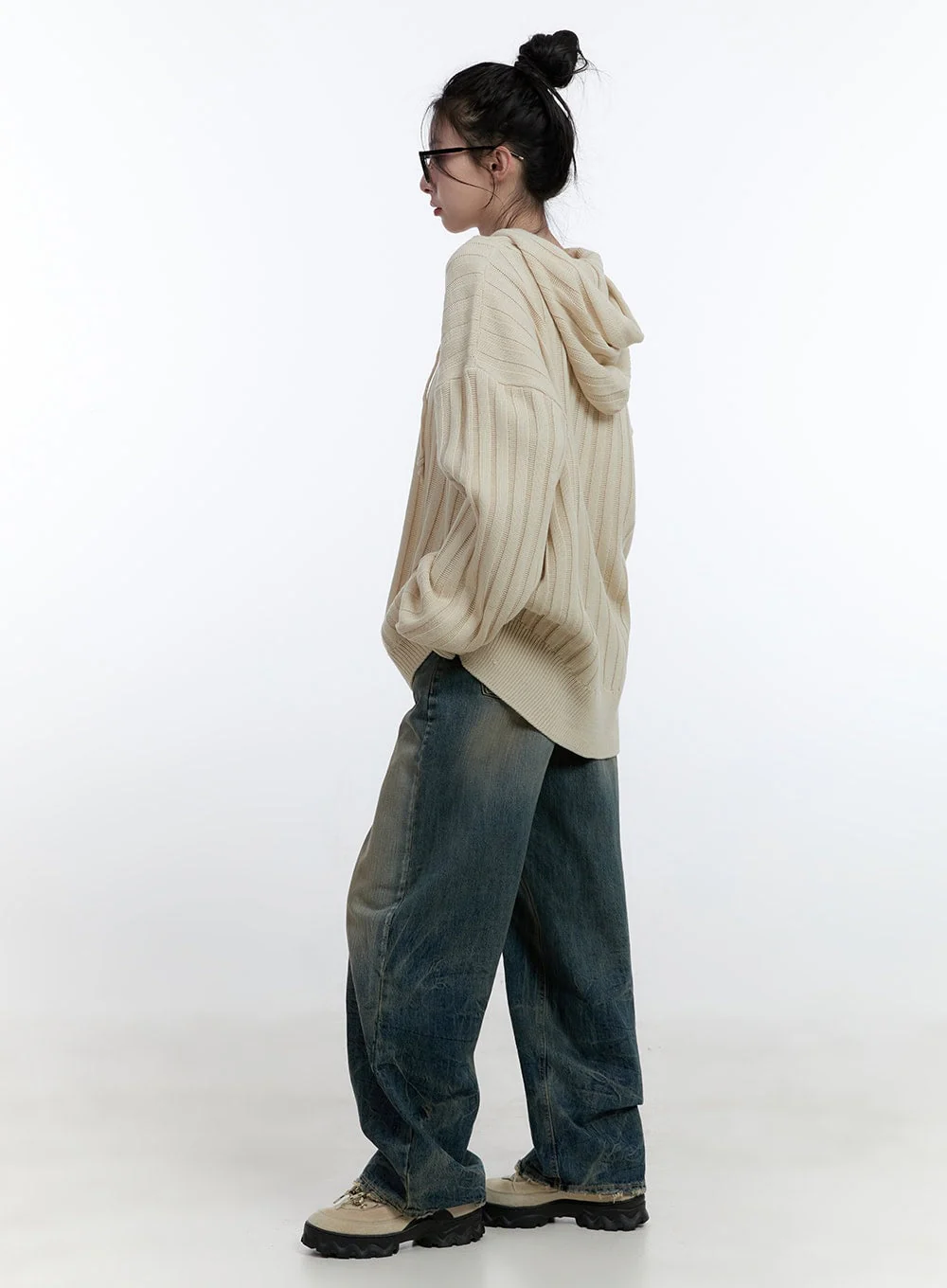 Oversize Ribbed Hooded Sweater CJ522 - Image 5