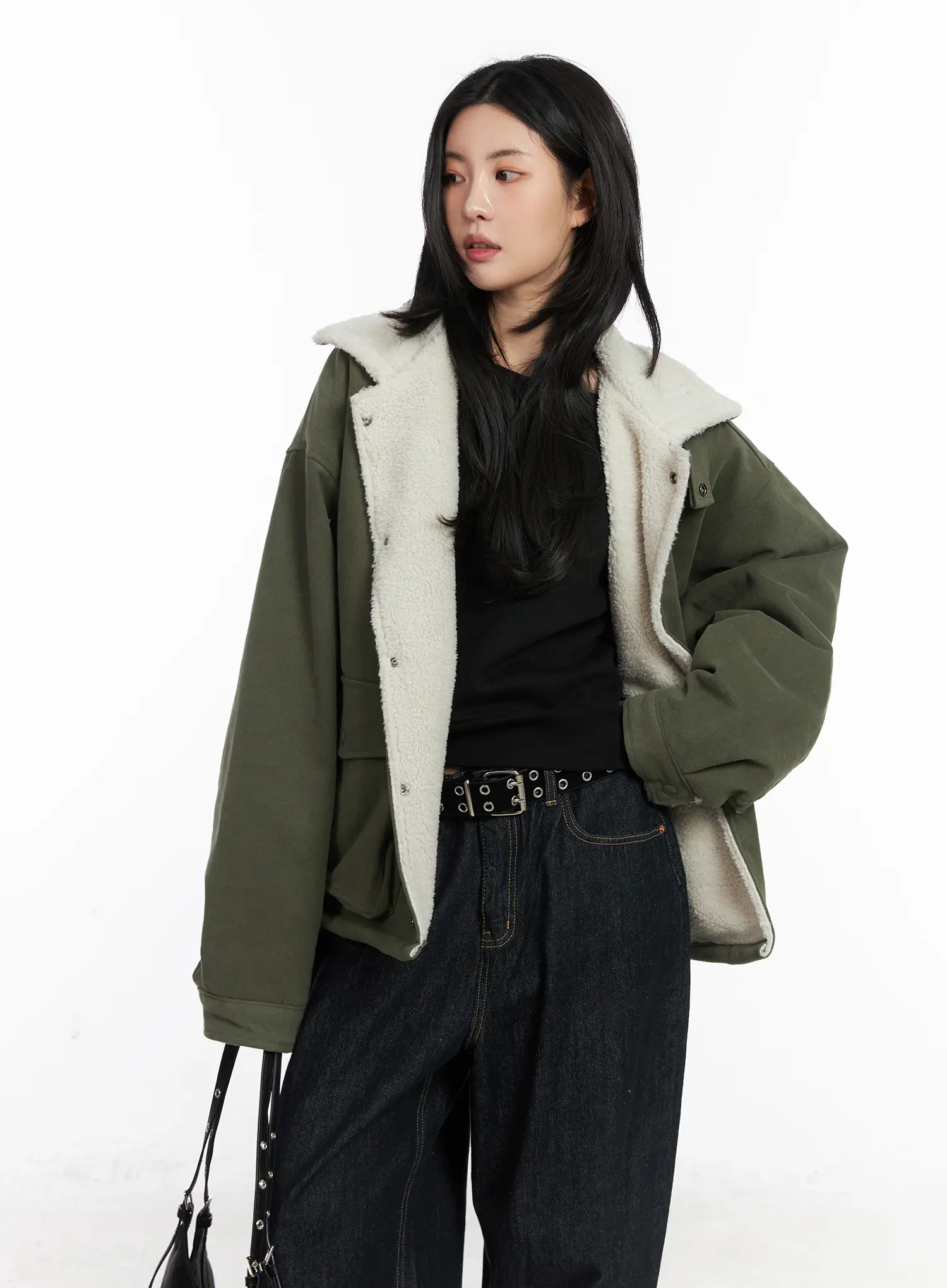 Oversized Button Fleece Jacket CD508 - Image 2