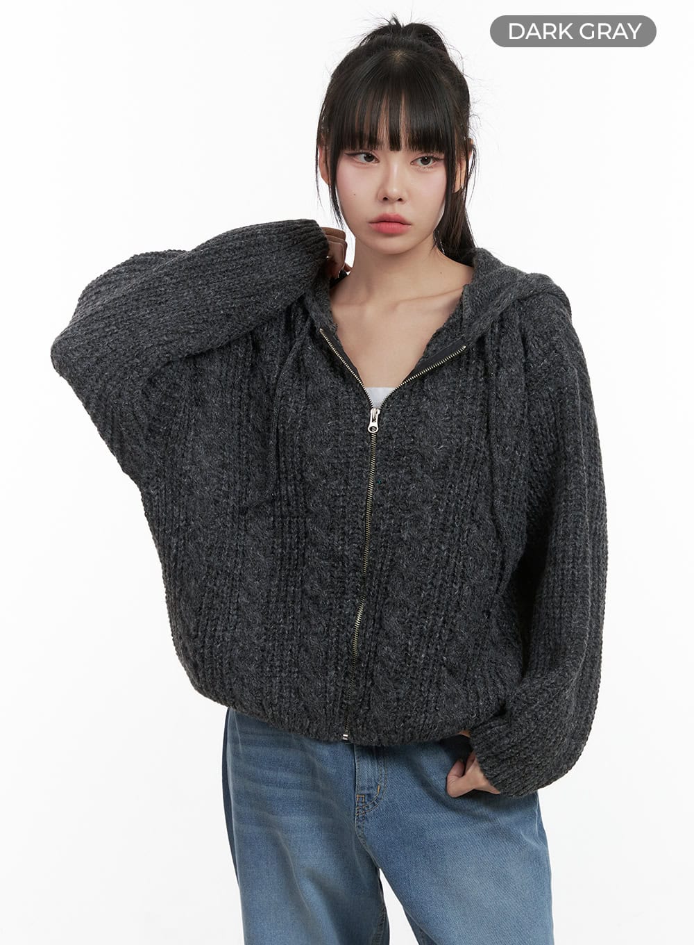 Oversized Cable Knit Hooded Sweater OS410 - Image 10
