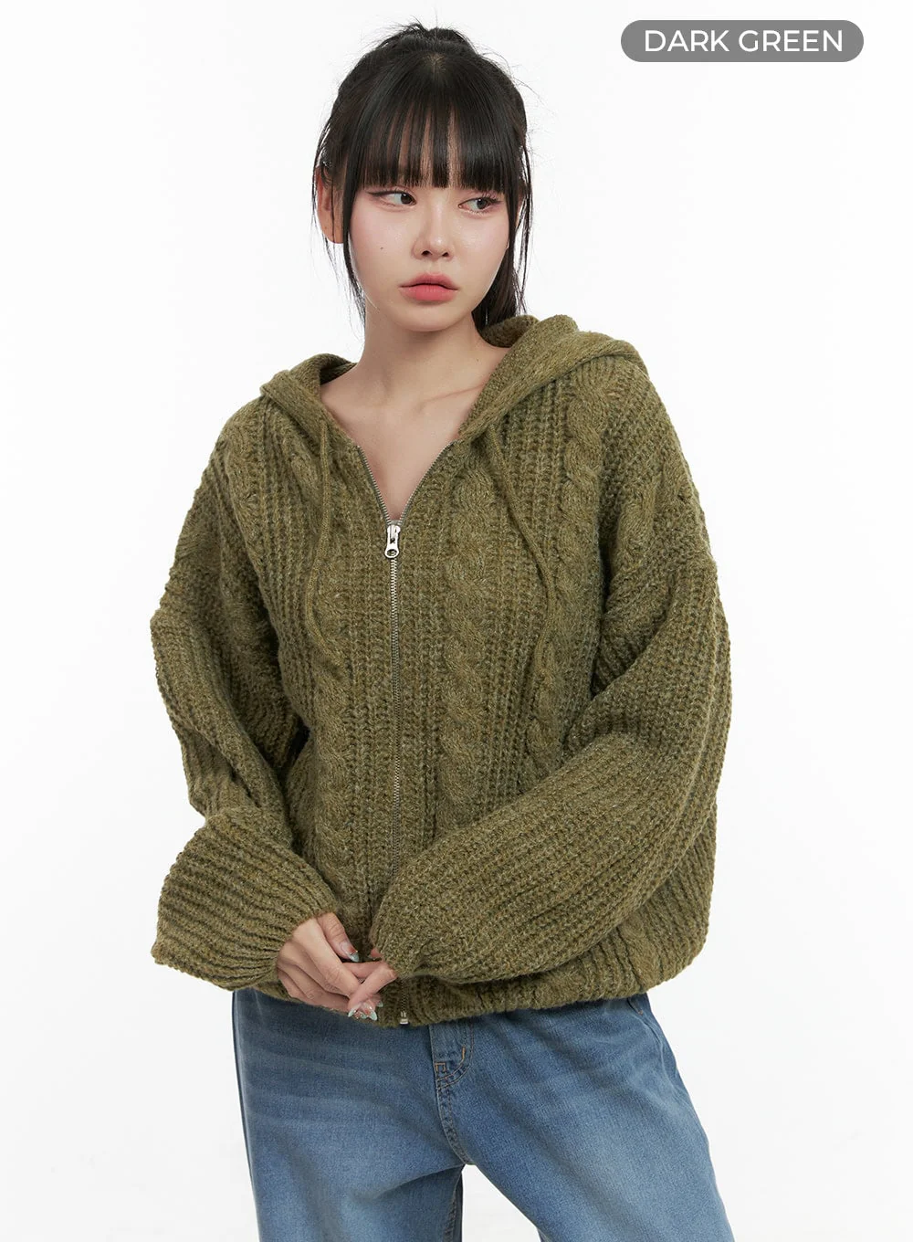 Oversized Cable Knit Hooded Sweater OS410 - Image 11