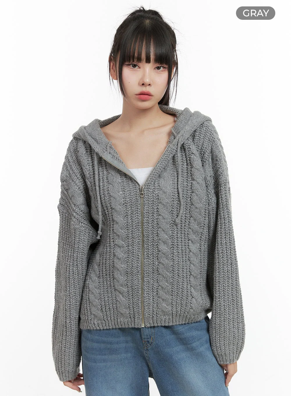 Oversized Cable Knit Hooded Sweater OS410 - Image 12