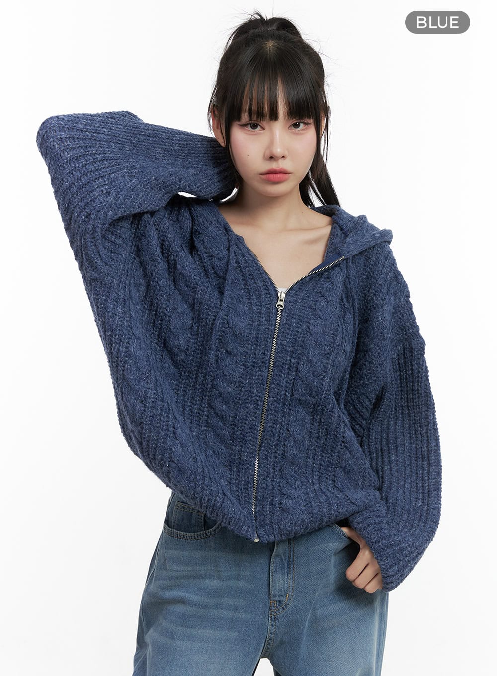 Oversized Cable Knit Hooded Sweater OS410 - Image 13