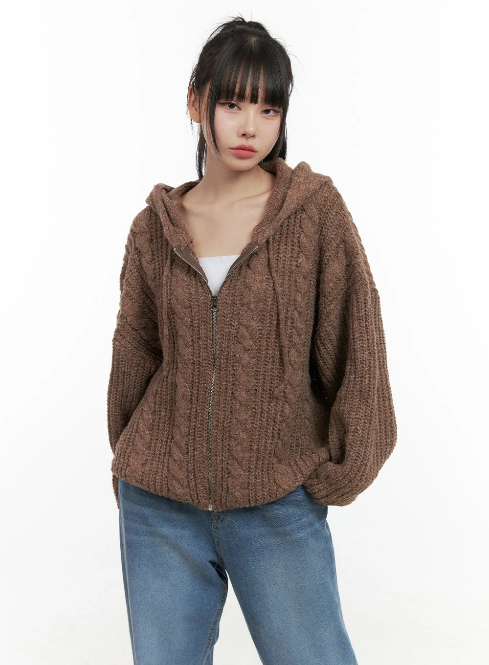 Oversized Cable Knit Hooded Sweater OS410 - Image 2