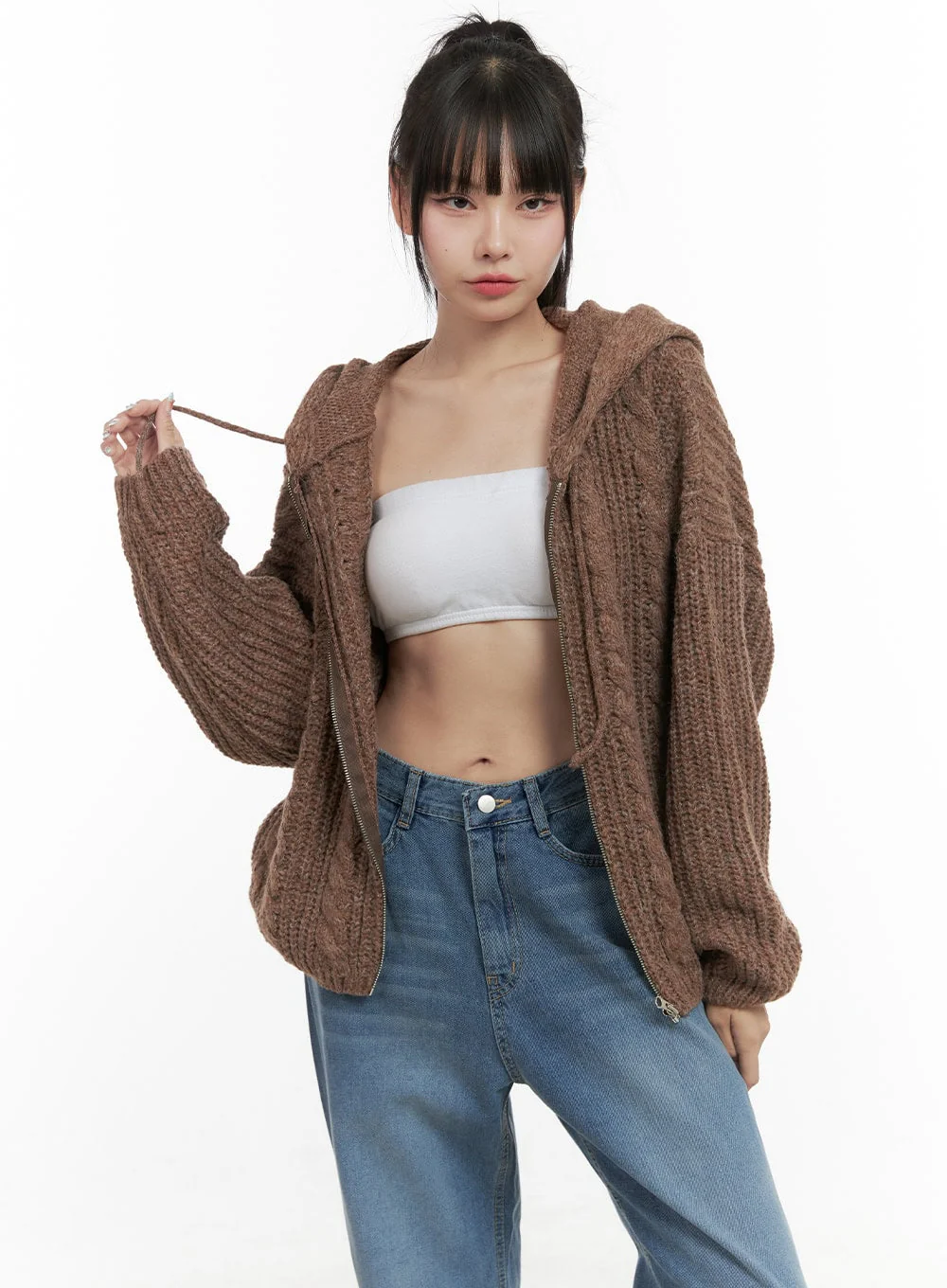 Oversized Cable Knit Hooded Sweater OS410 - Image 5