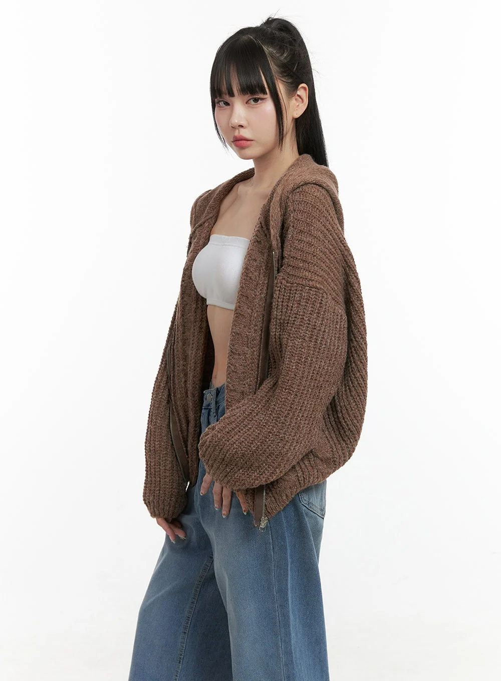 Oversized Cable Knit Hooded Sweater OS410 - Image 6