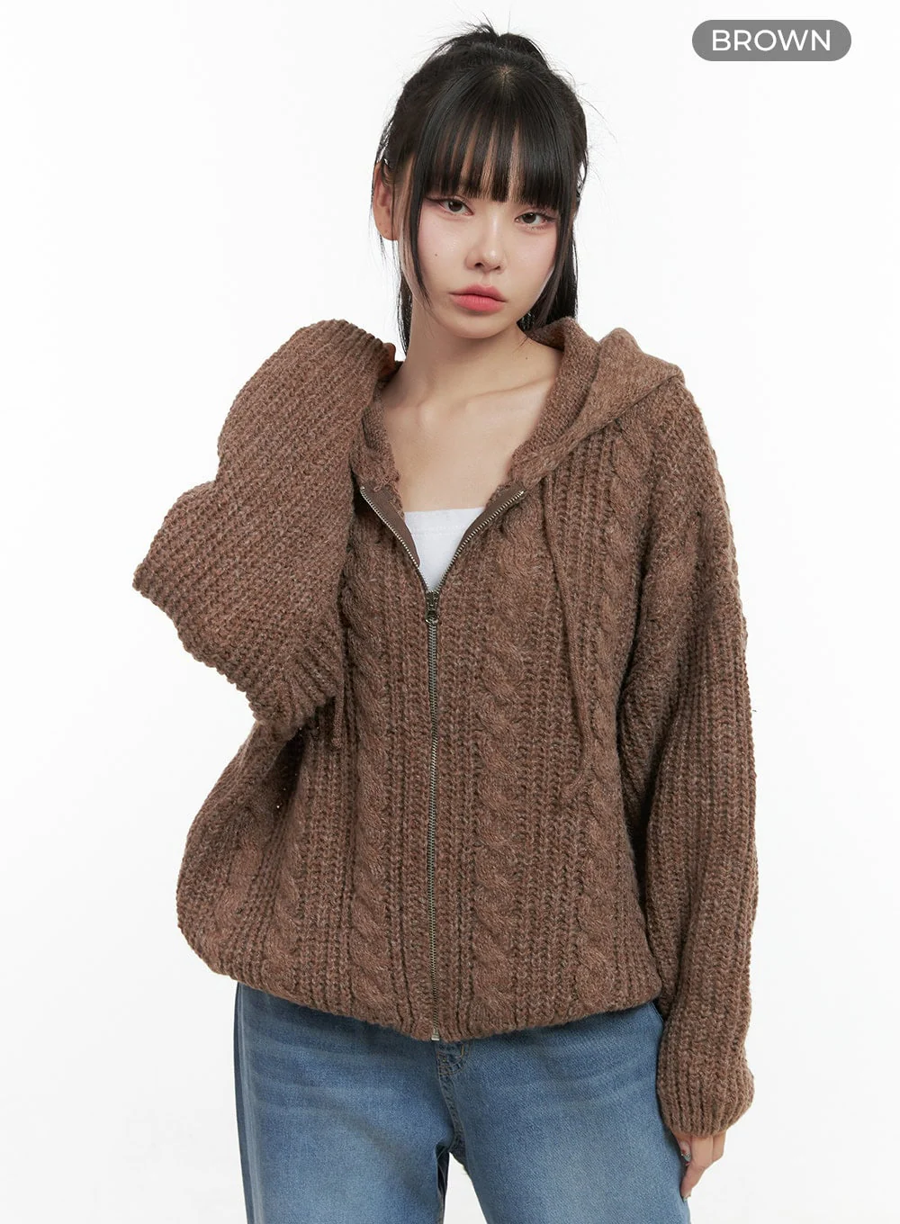 Oversized Cable Knit Hooded Sweater OS410 - Image 8