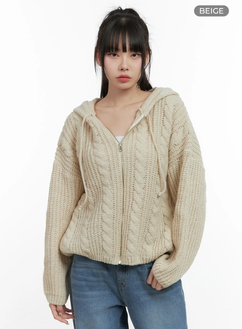 Oversized Cable Knit Hooded Sweater OS410 - Image 9