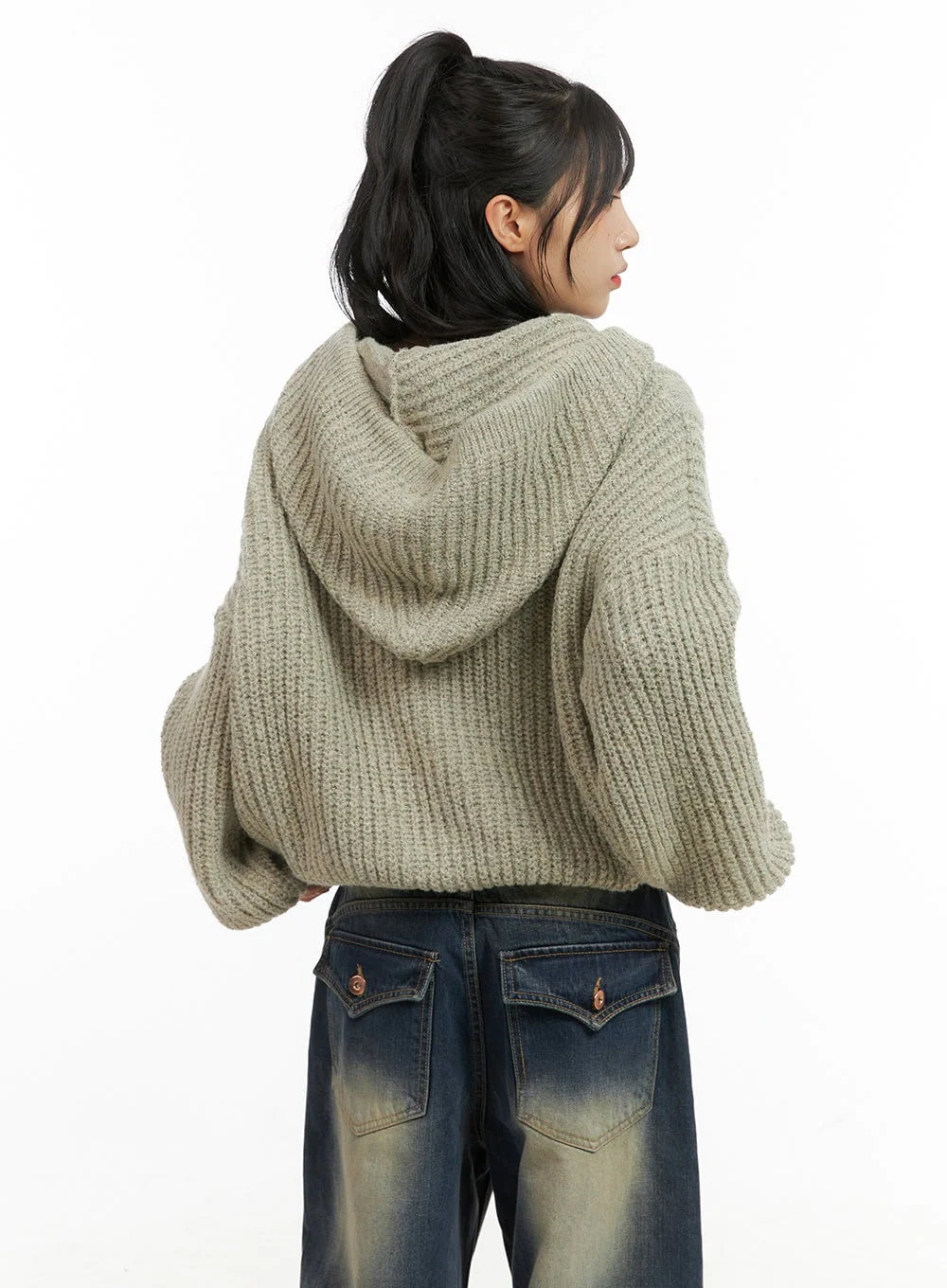 Oversized Cable Knit Zip-Up Hooded Sweater CG421 - Image 5