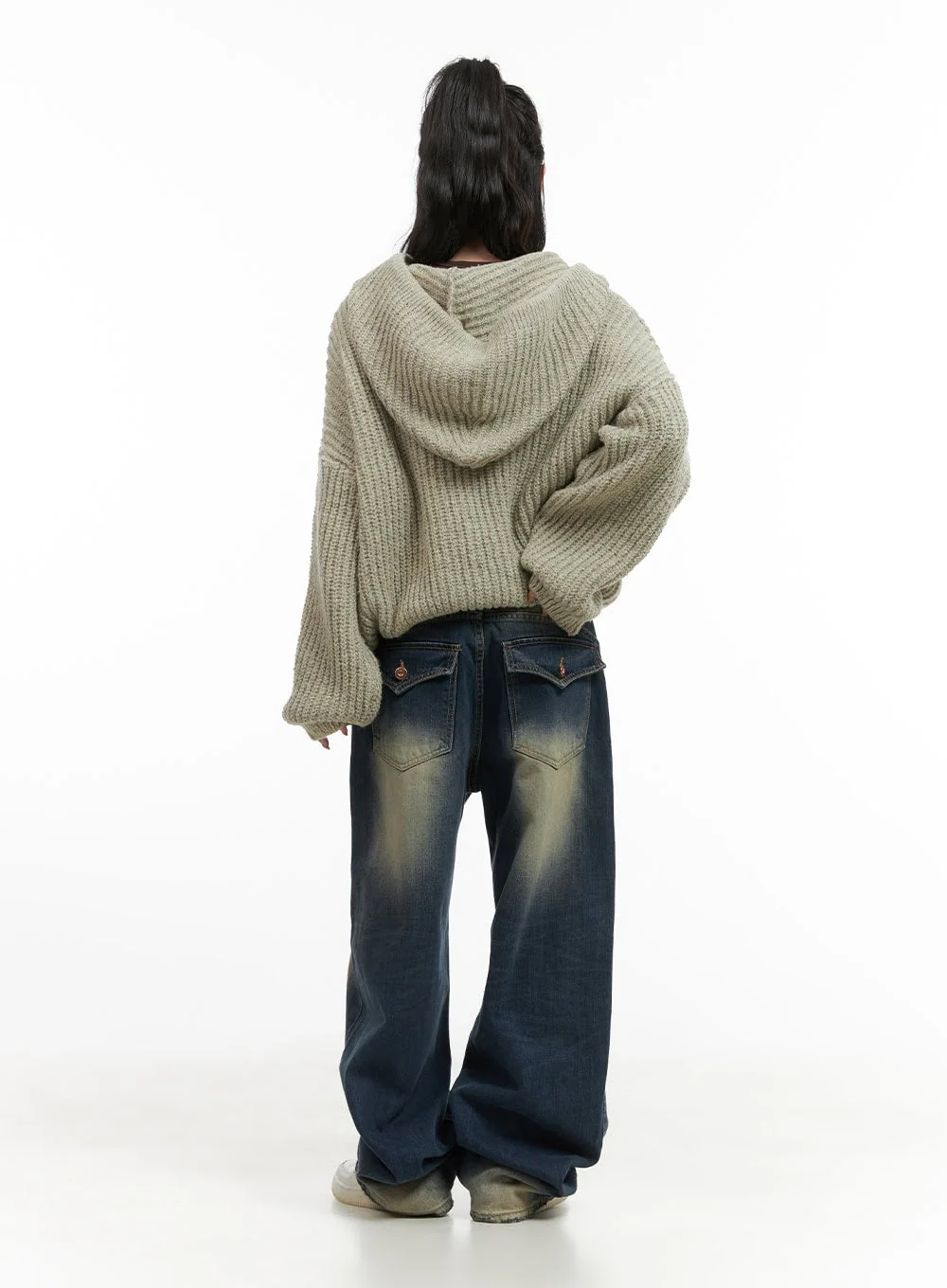 Oversized Cable Knit Zip-Up Hooded Sweater CG421 - Image 6