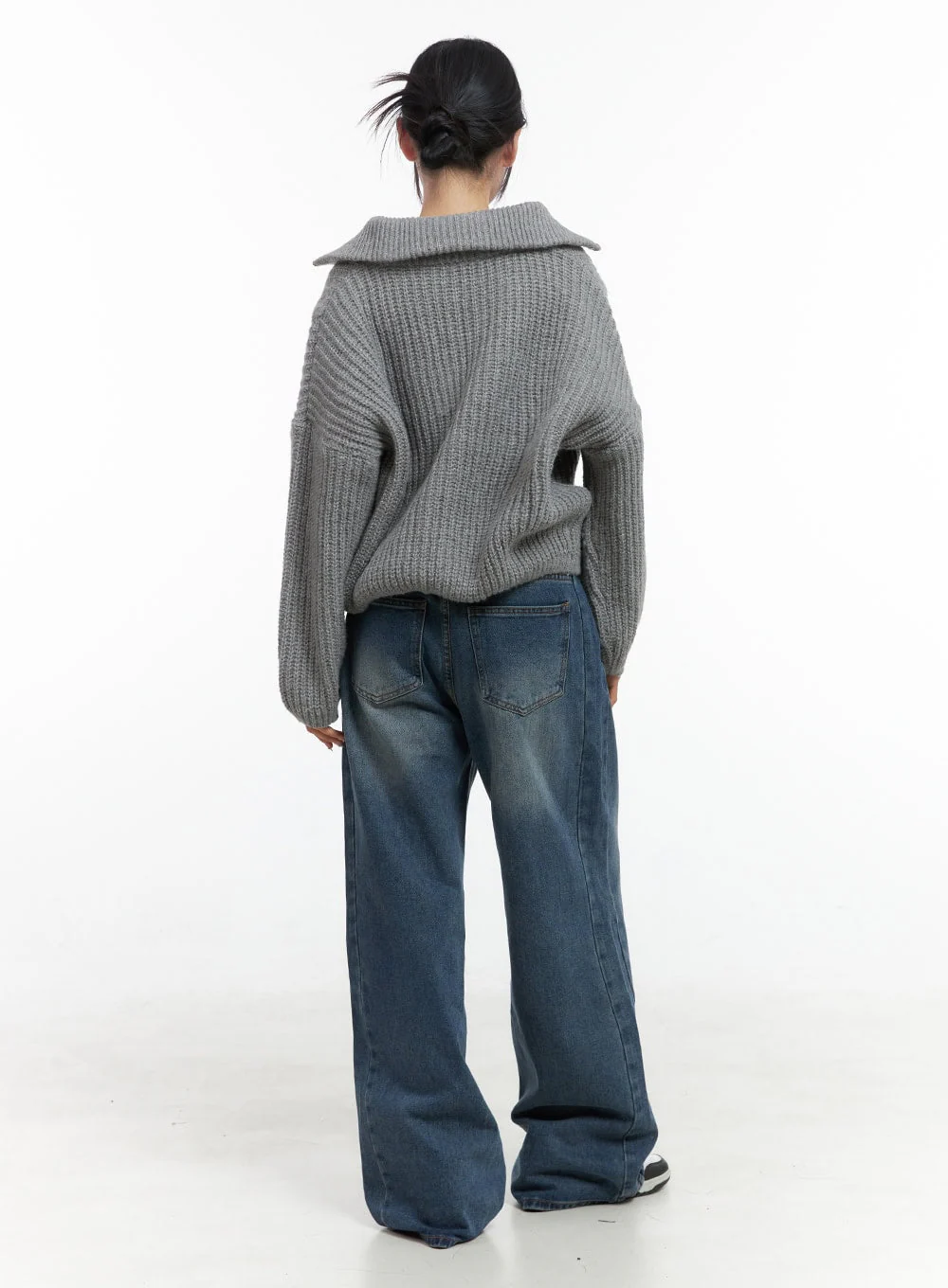 Oversized Cable Knit Zip-Up Sweater OS410 - Image 4