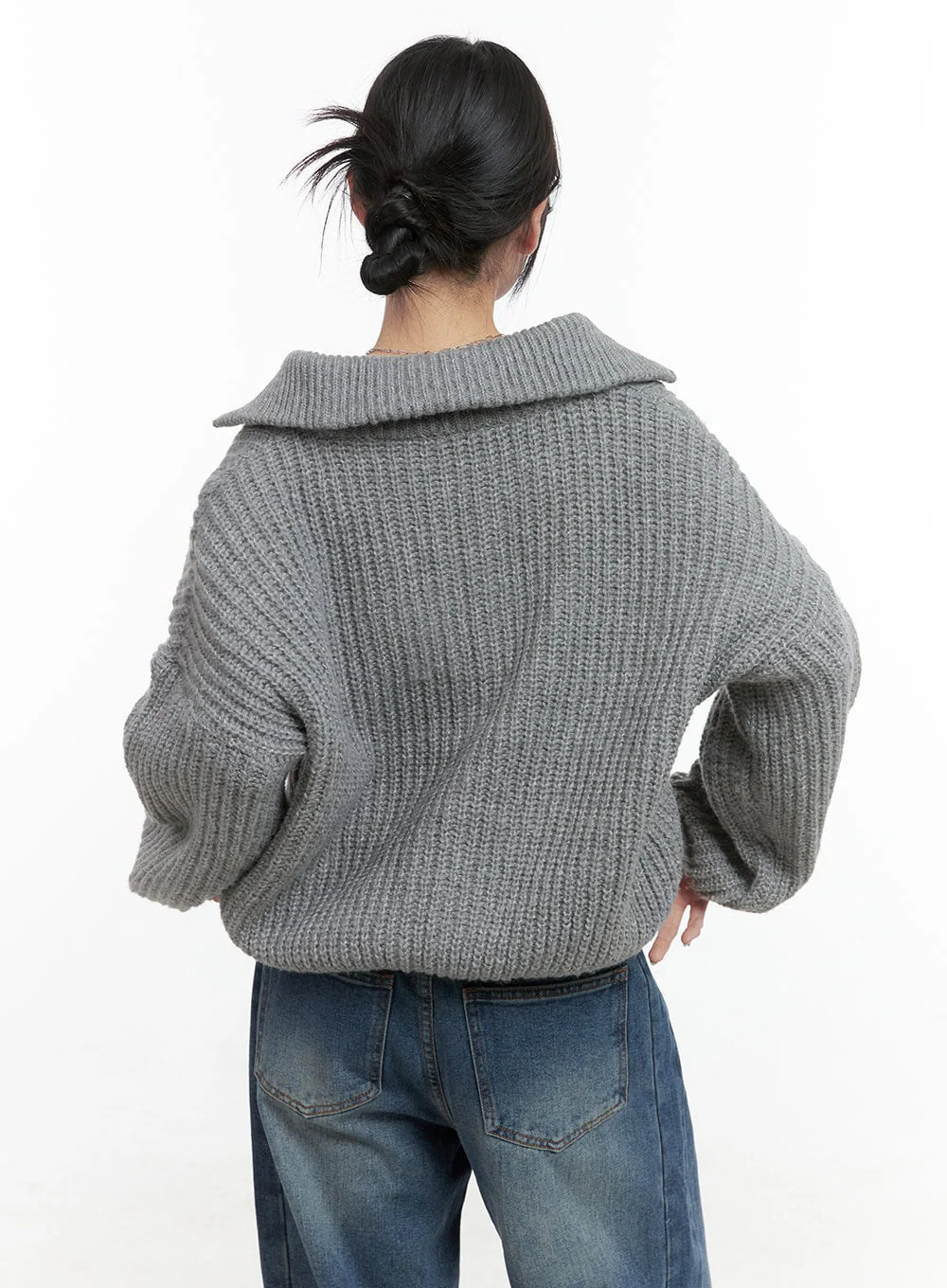 Oversized Cable Knit Zip-Up Sweater OS410 - Image 6