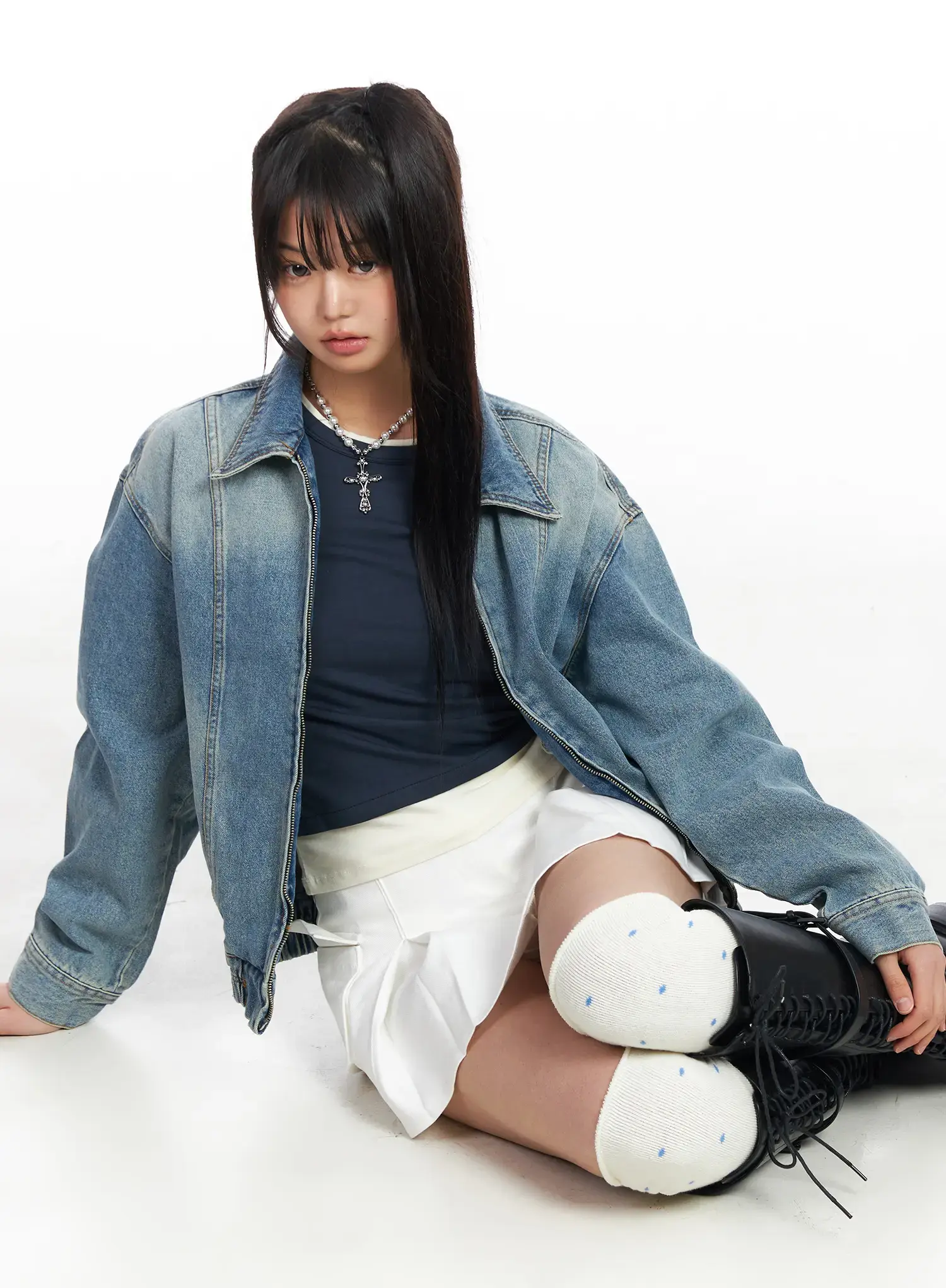 Oversized Collar Denim Jacket CF506
