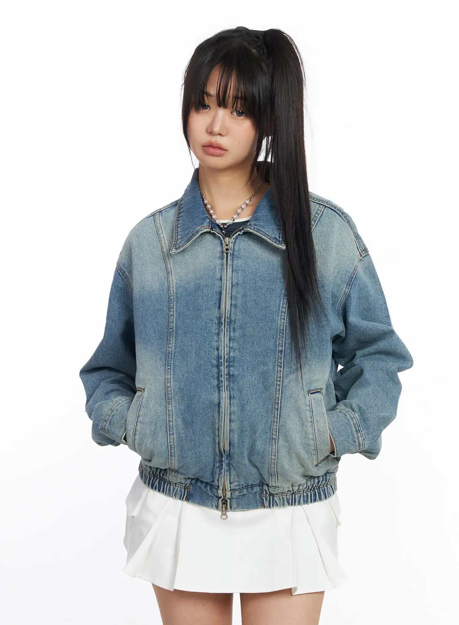 Oversized Collar Denim Jacket CF506 - Image 2