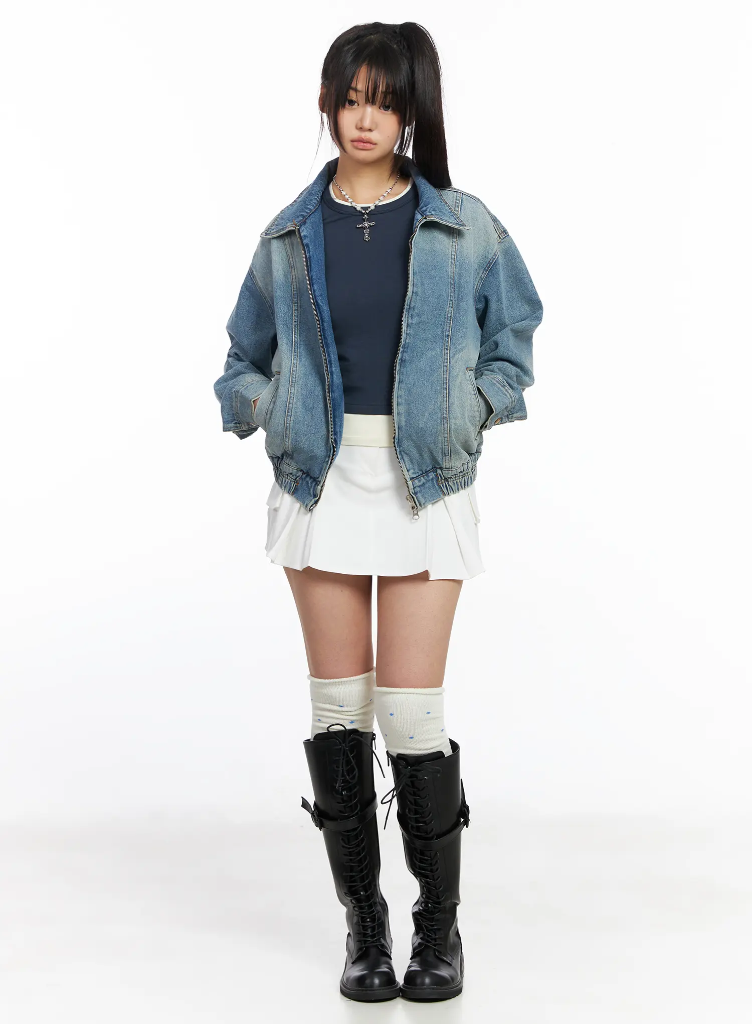 Oversized Collar Denim Jacket CF506 - Image 3