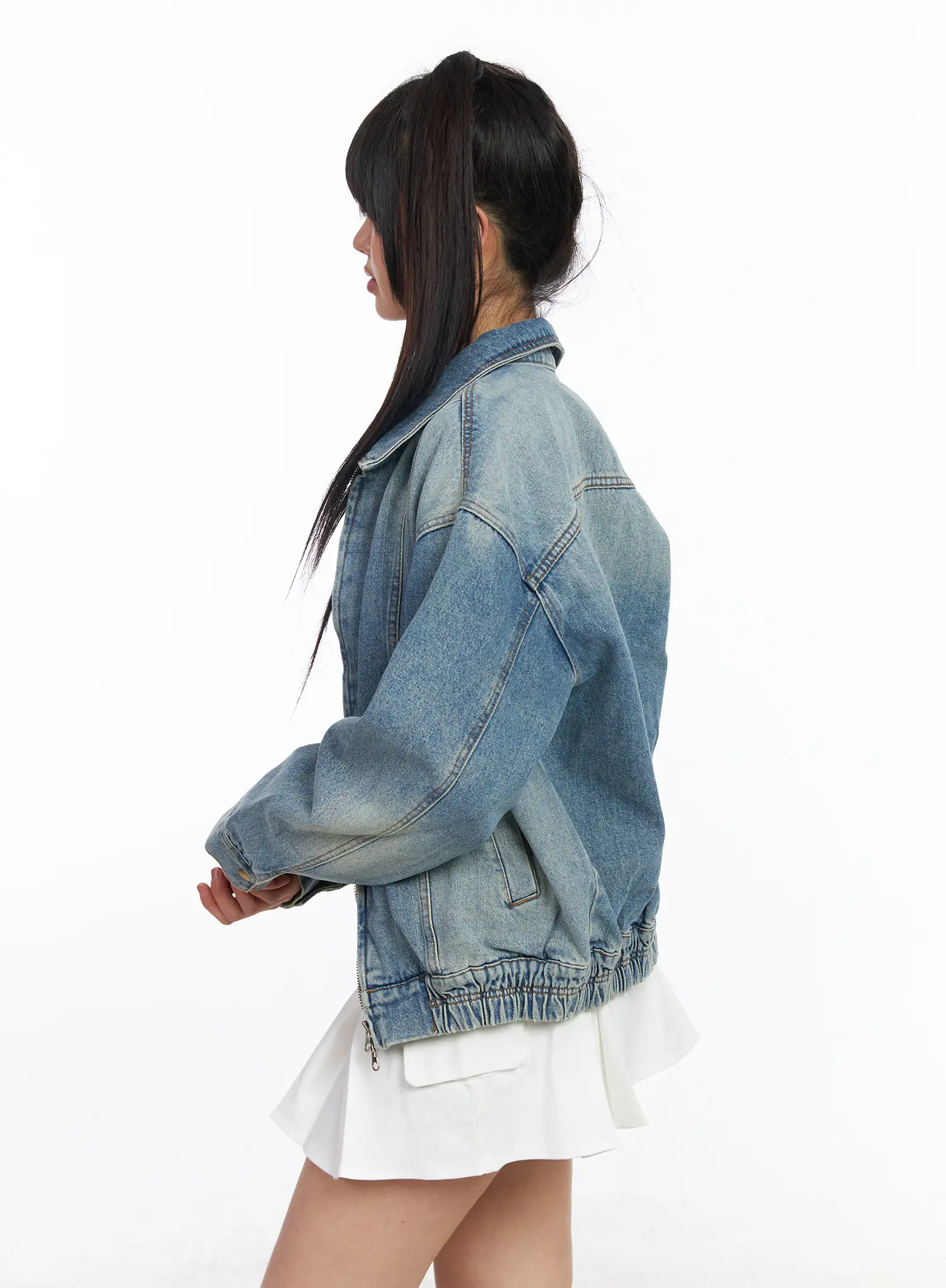 Oversized Collar Denim Jacket CF506 - Image 5
