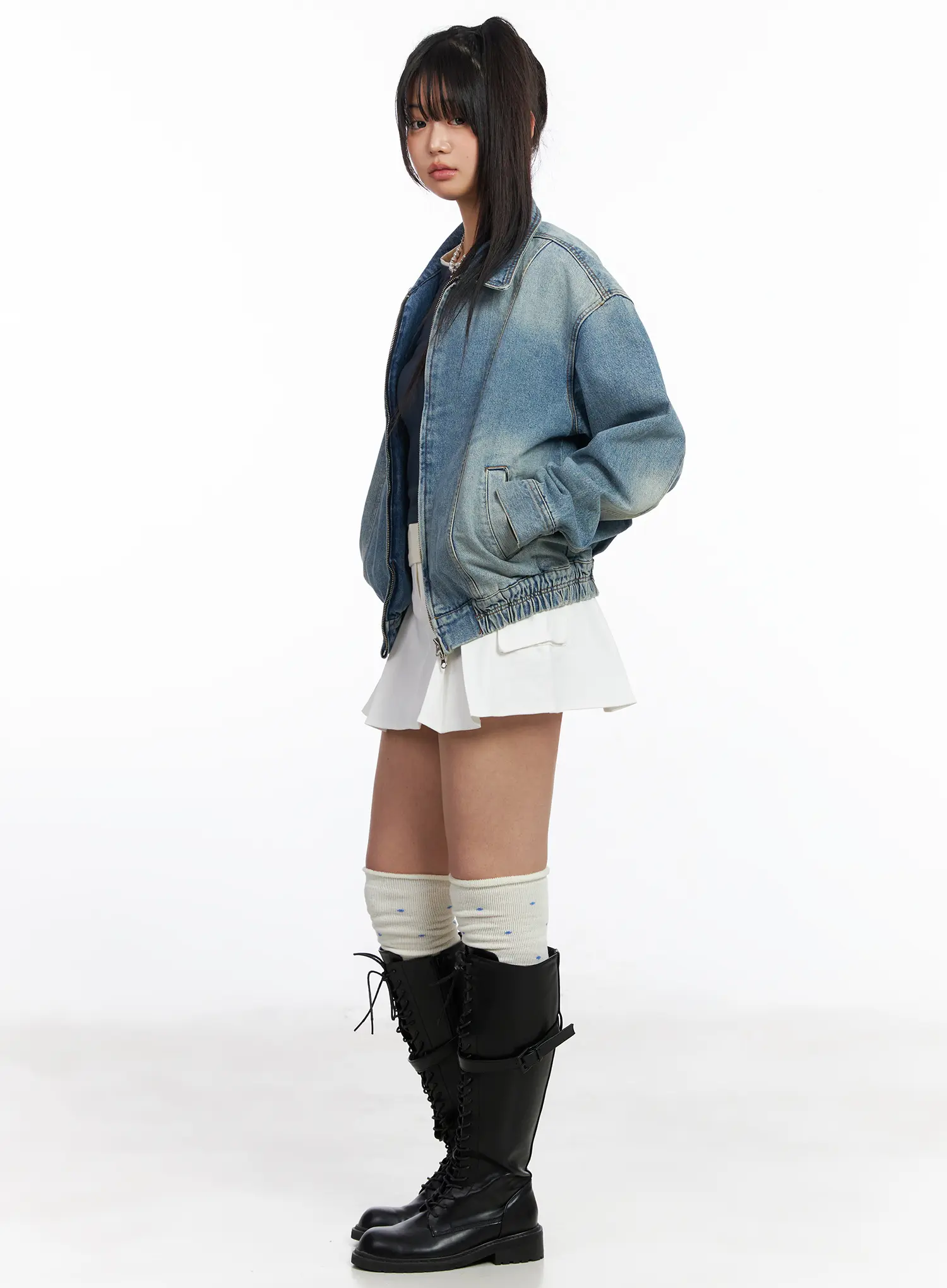 Oversized Collar Denim Jacket CF506 - Image 6