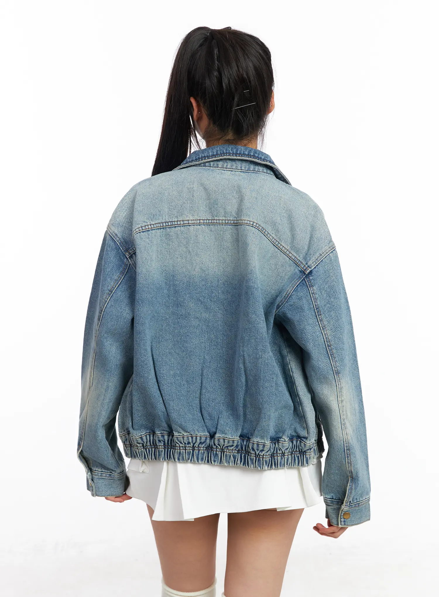 Oversized Collar Denim Jacket CF506 - Image 7