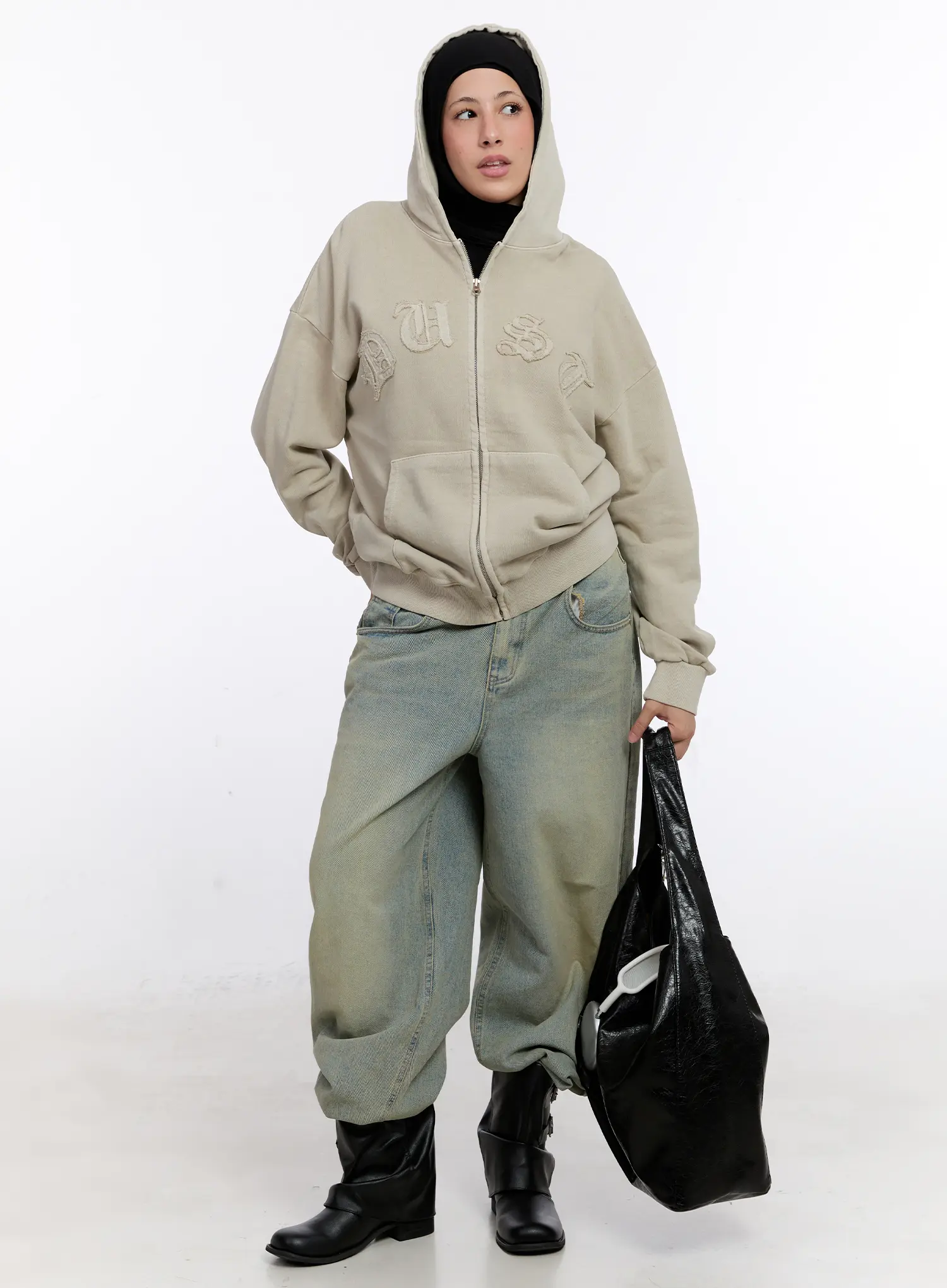 Oversized Cotton Zip-Up Hoodie CS524 - Image 2