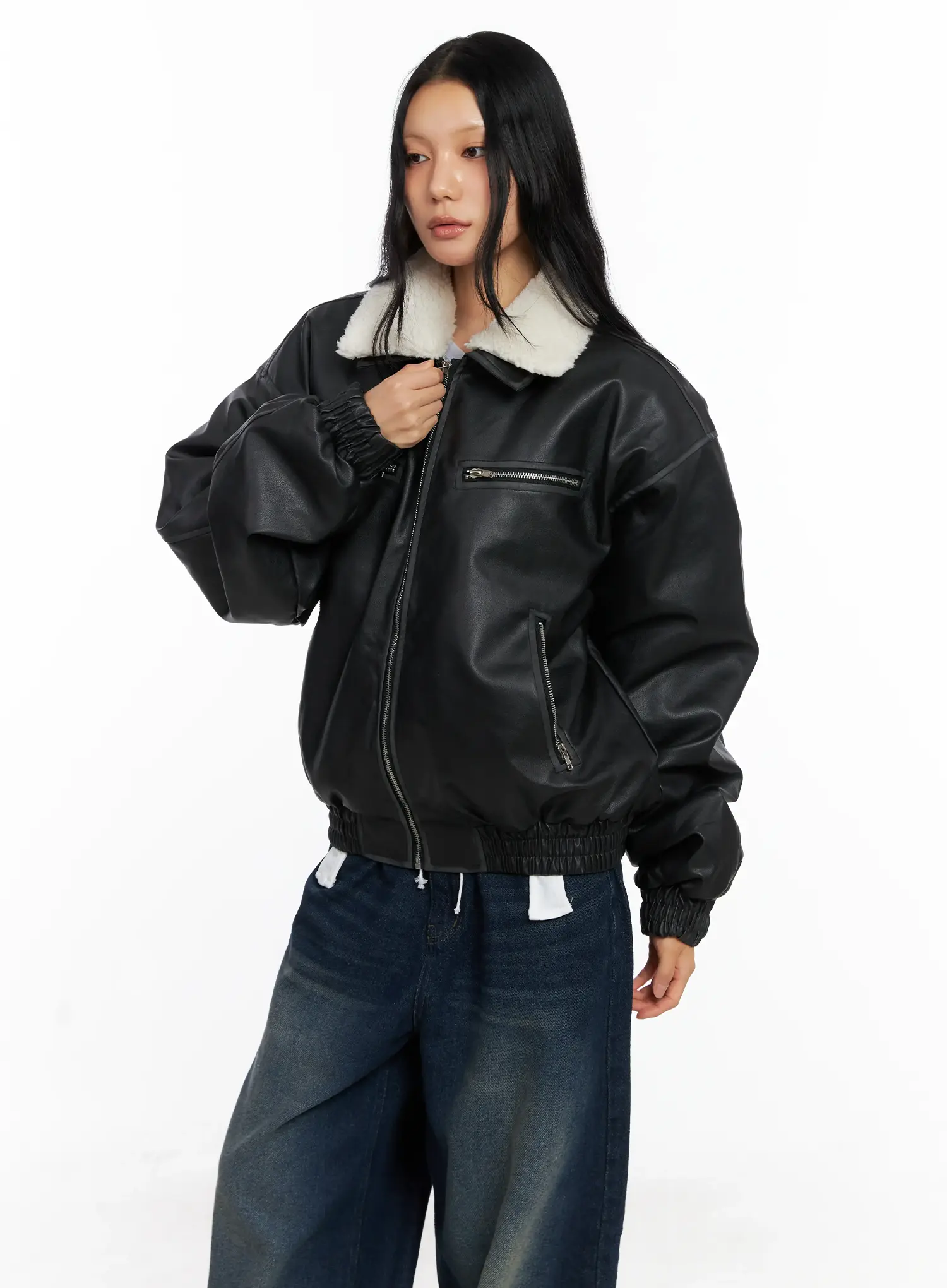 Oversized Faux Fur Collar Jacket CO528 - Image 2