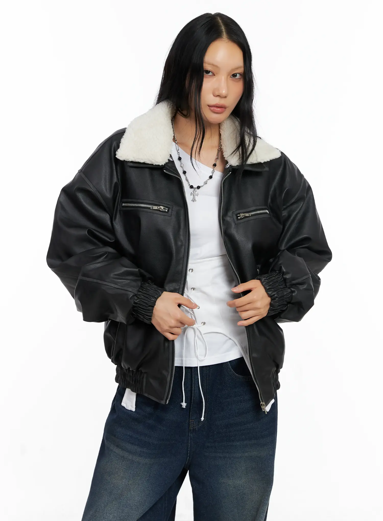 Oversized Faux Fur Collar Jacket CO528 - Image 4