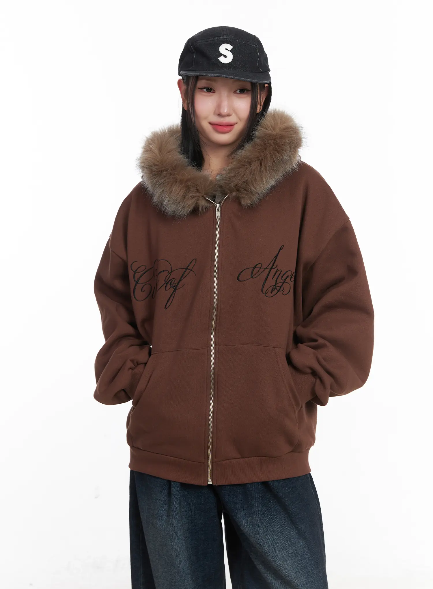 Oversized Faux Fur Fleece Zip-Up Hoodie CD529 - Image 10