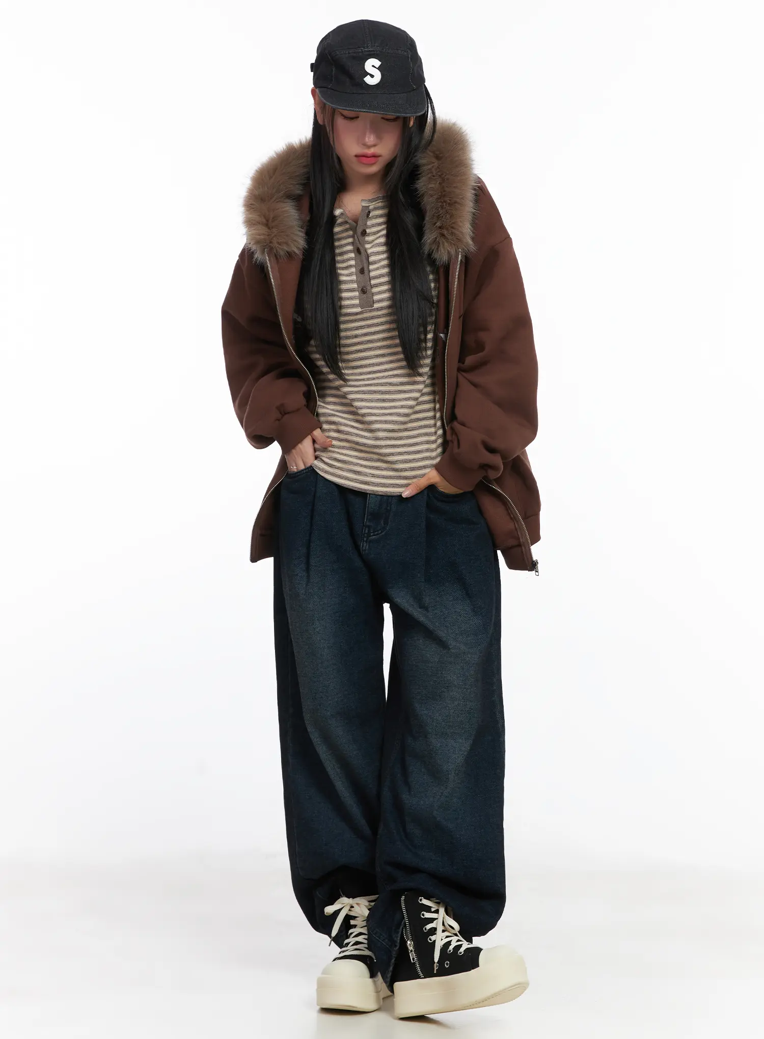Oversized Faux Fur Fleece Zip-Up Hoodie CD529 - Image 3