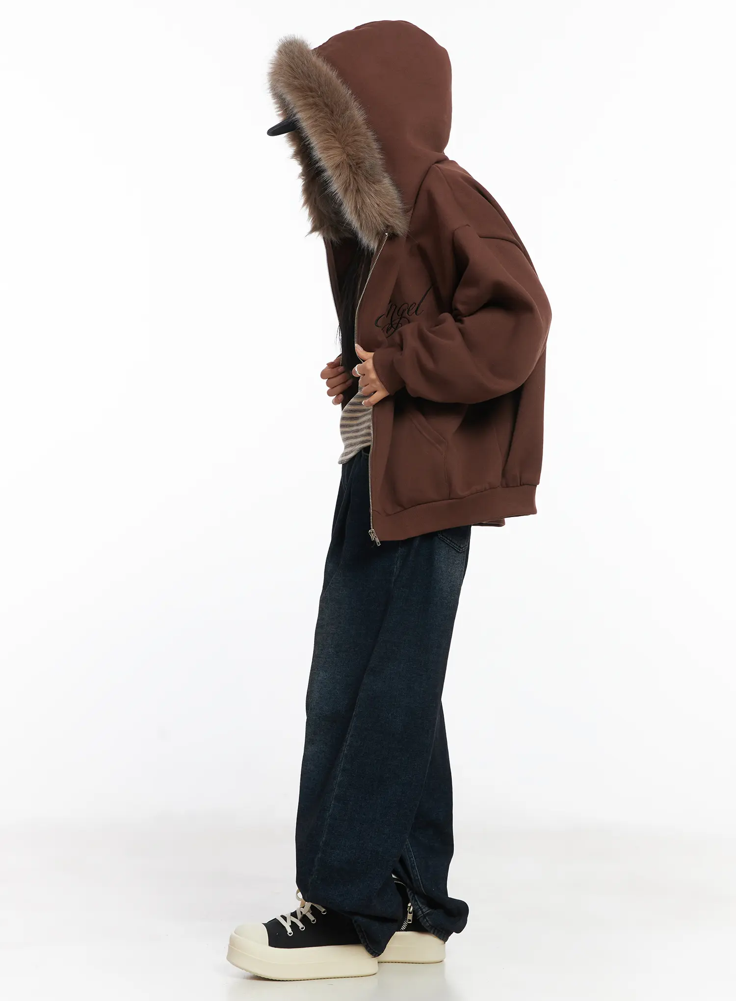 Oversized Faux Fur Fleece Zip-Up Hoodie CD529 - Image 5