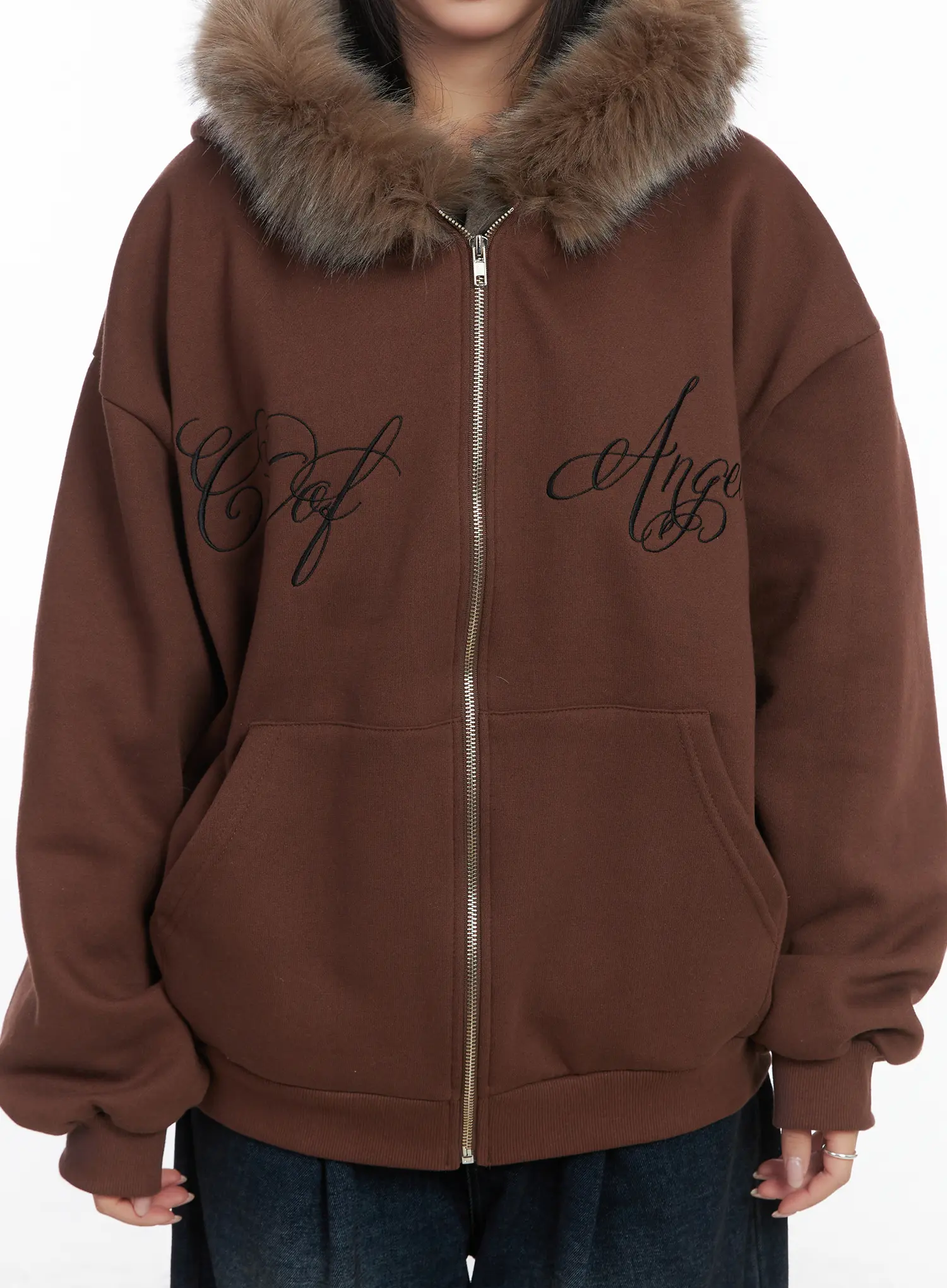 Oversized Faux Fur Fleece Zip-Up Hoodie CD529 - Image 8