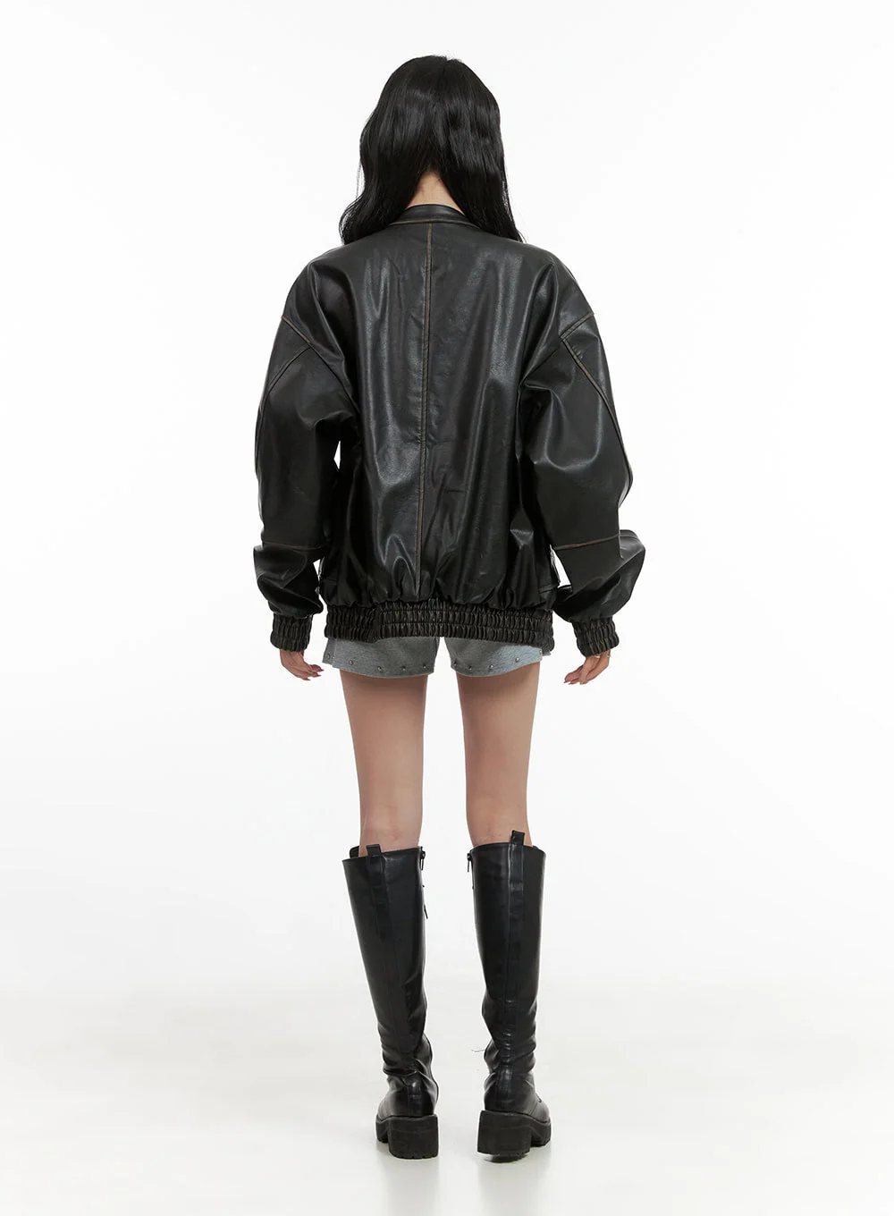Oversized Faux Leather Bomber Jacket (UNISEX) CG420 - Image 6