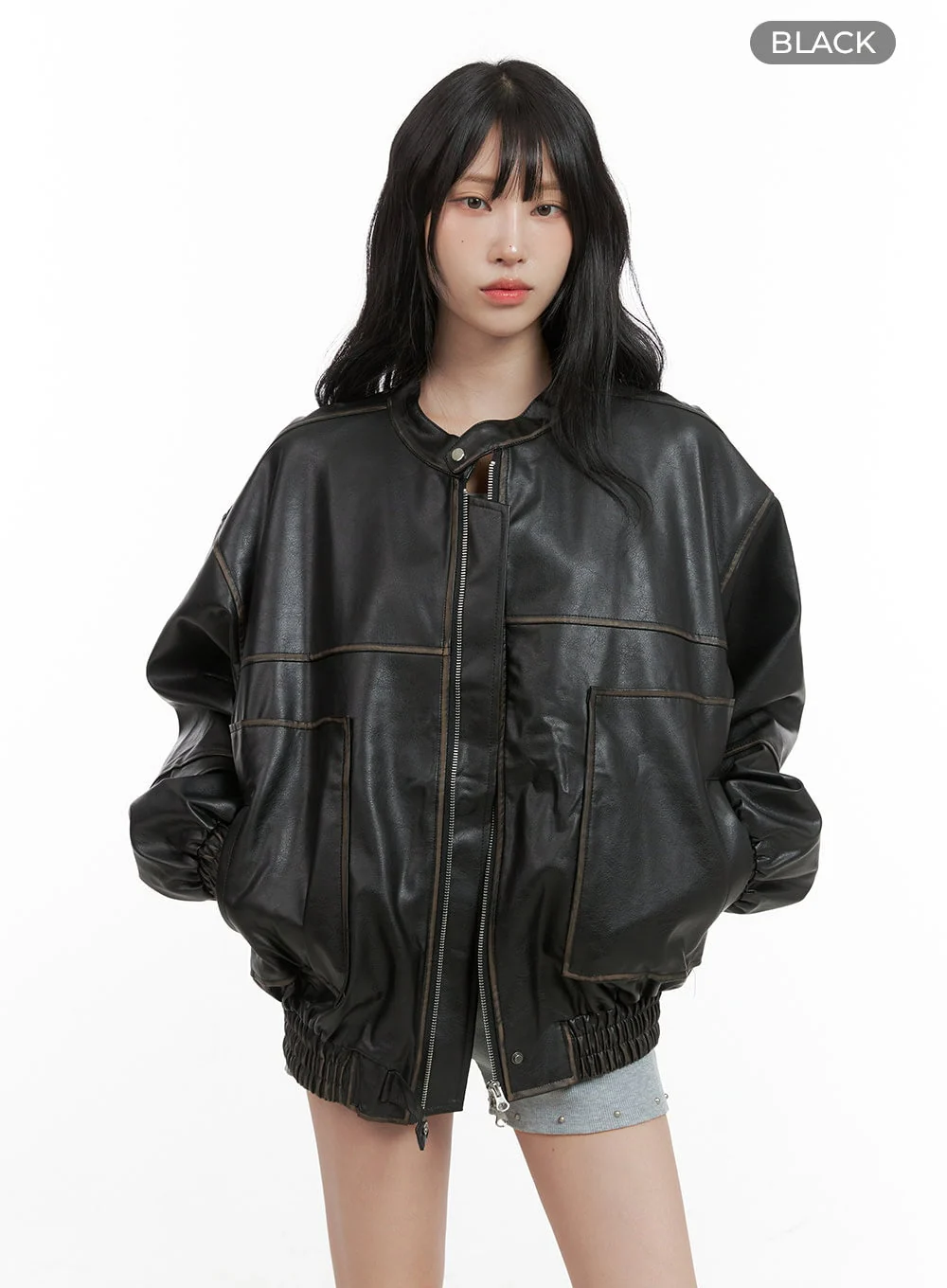 Oversized Faux Leather Bomber Jacket (UNISEX) CG420 - Image 7