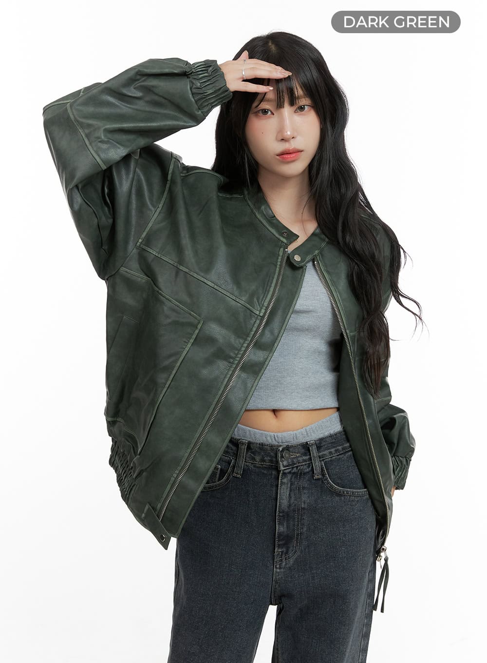 Oversized Faux Leather Bomber Jacket (UNISEX) CG420 - Image 8