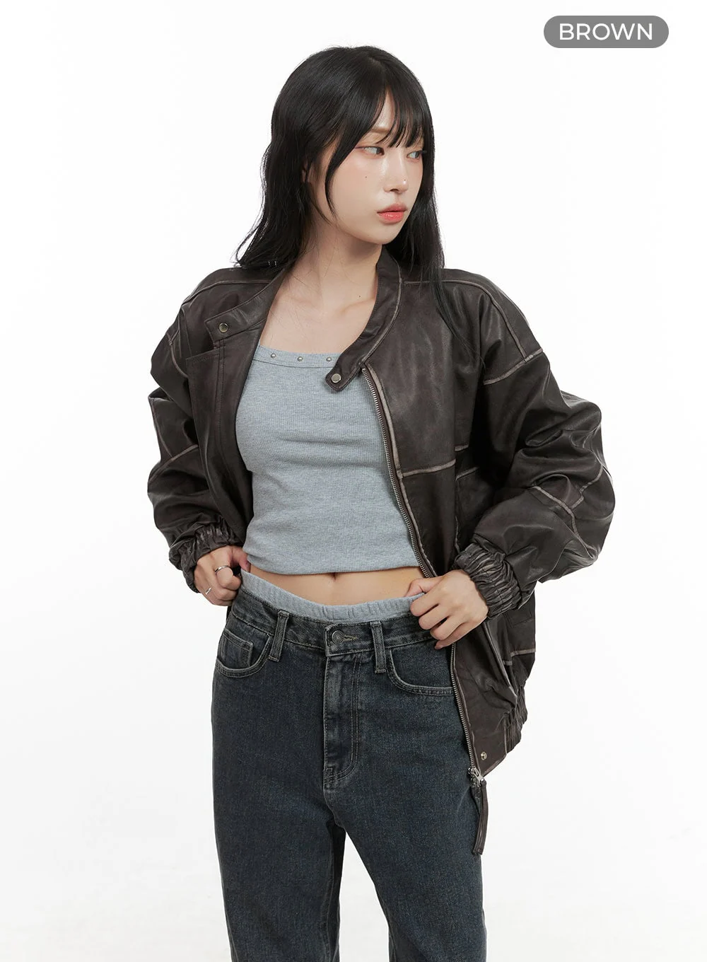 Oversized Faux Leather Bomber Jacket (UNISEX) CG420 - Image 9