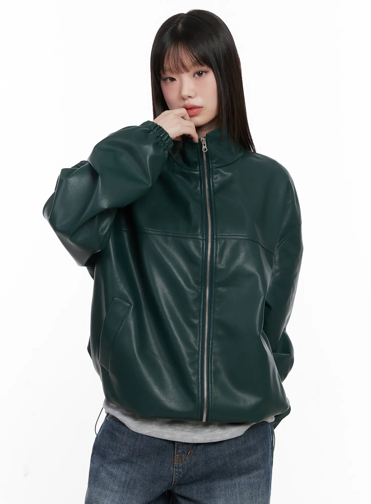 Oversized Faux-Leather Jacket CN511 - Image 4