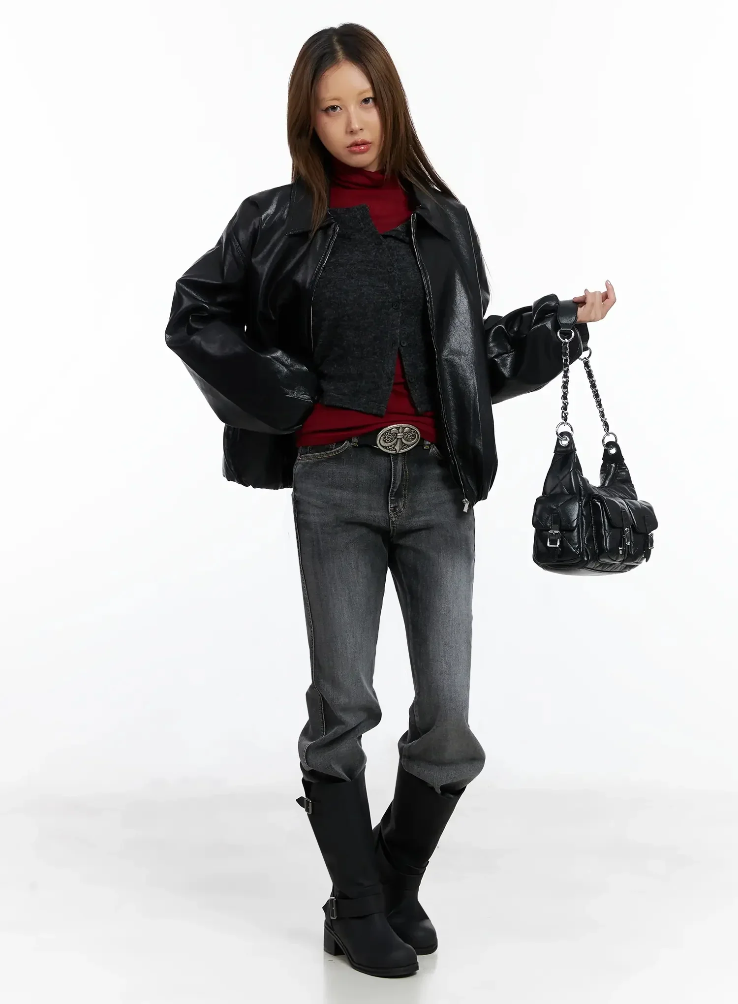 Oversized Faux Leather Jacket IN528 - Image 14
