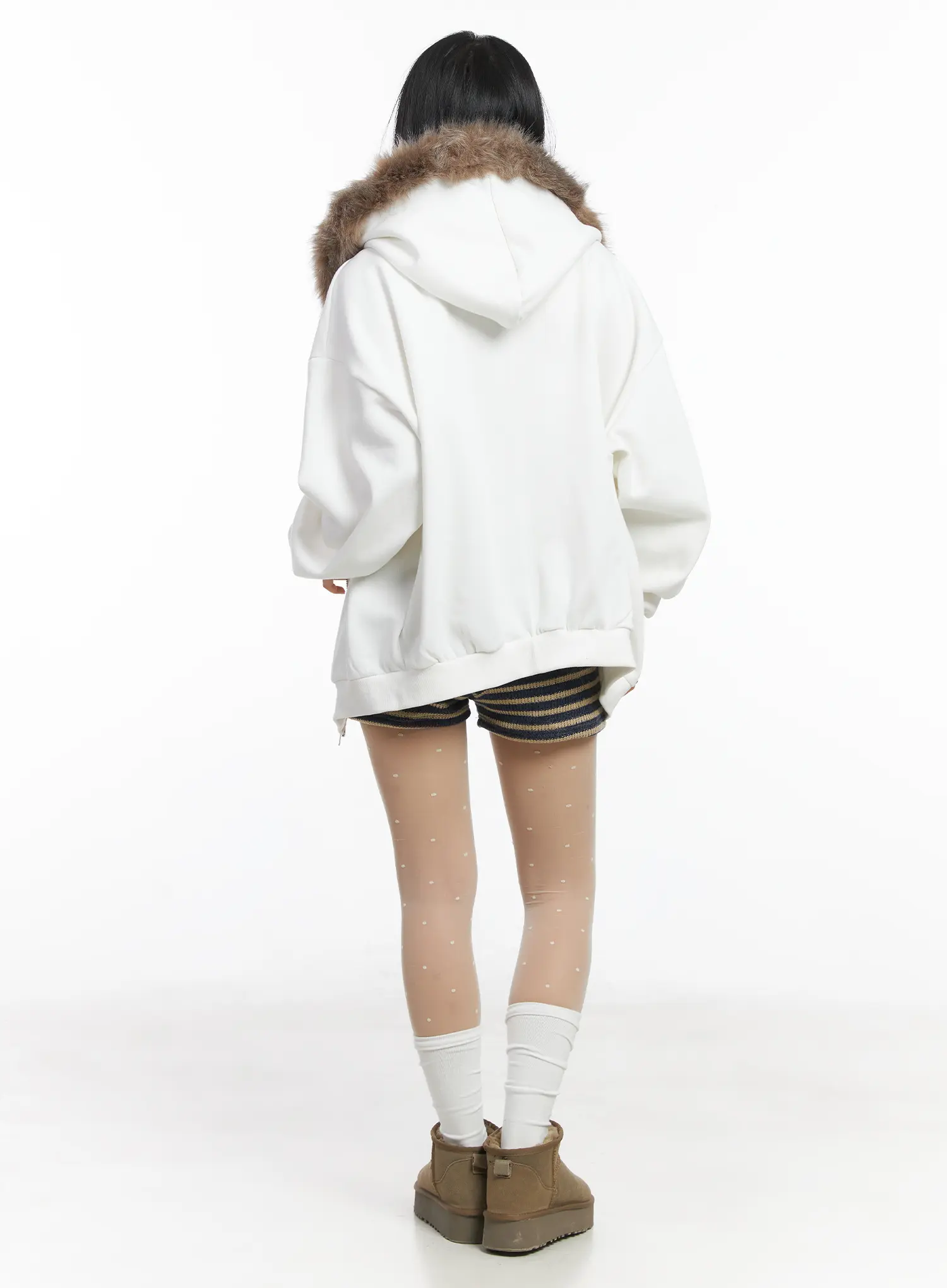 Oversized Fleece Faux Fur Zip-Up Hoodie CD529 - Image 5