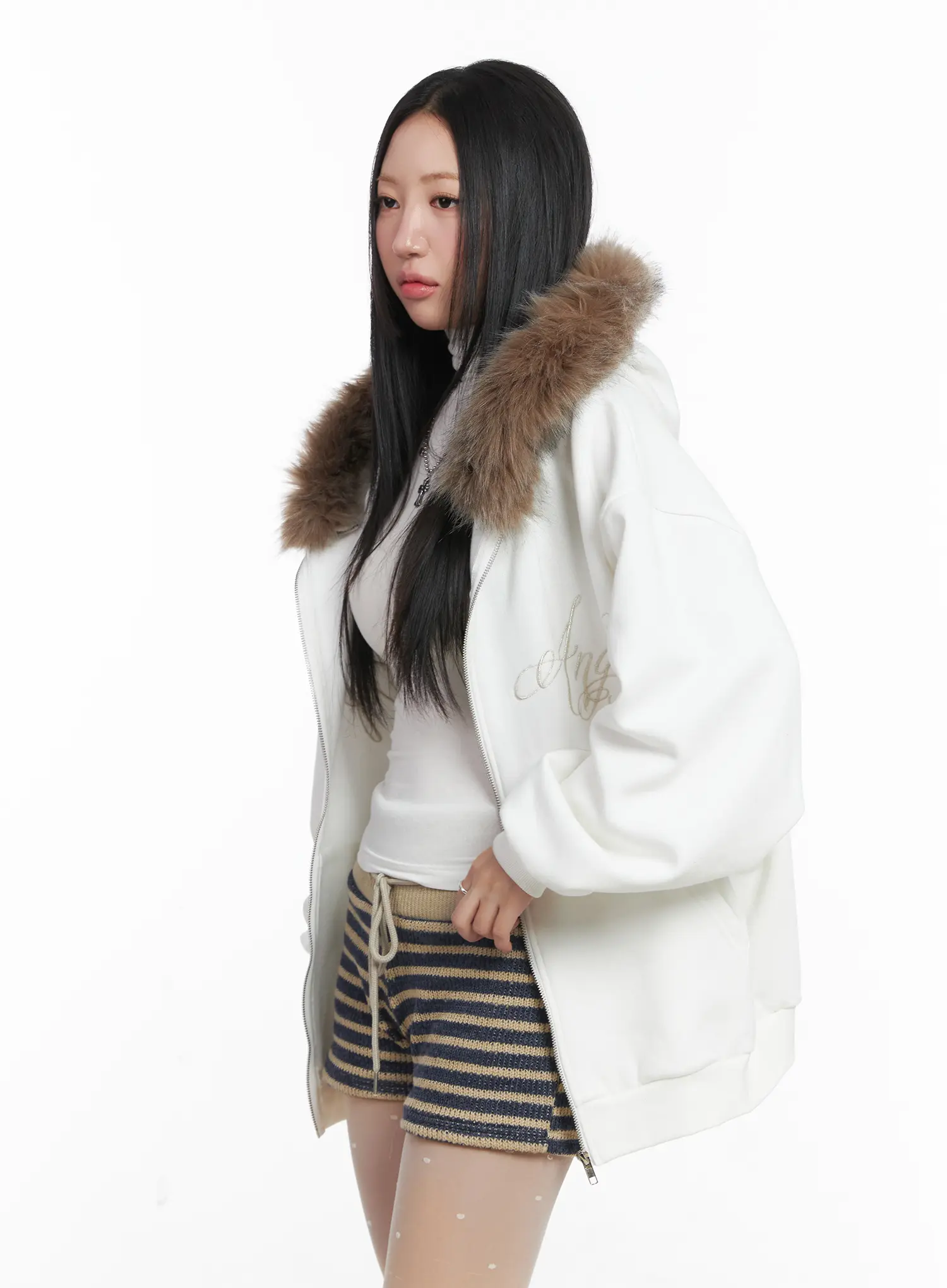 Oversized Fleece Faux Fur Zip-Up Hoodie CD529 - Image 6