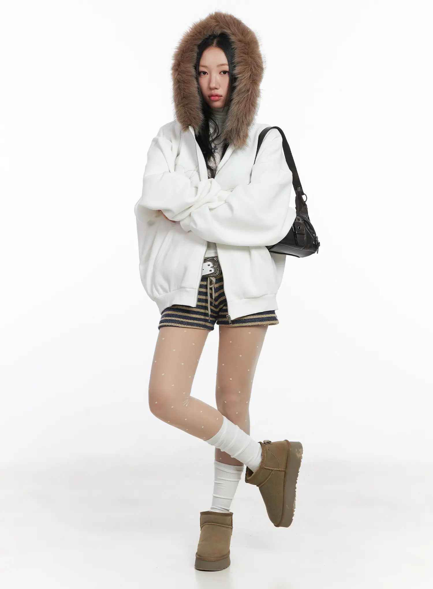 Oversized Fleece Faux Fur Zip-Up Hoodie CD529 - Image 7