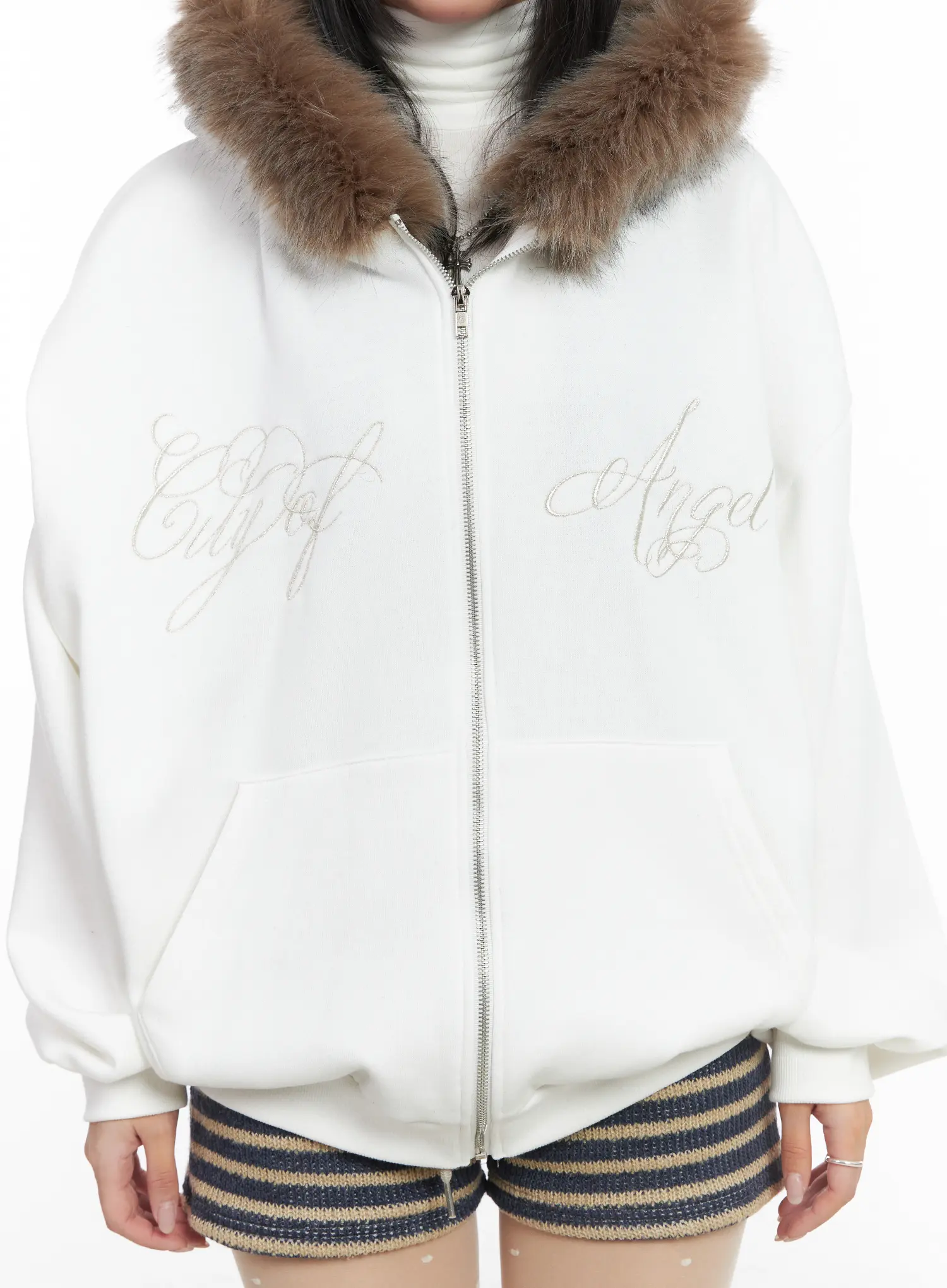 Oversized Fleece Faux Fur Zip-Up Hoodie CD529 - Image 8