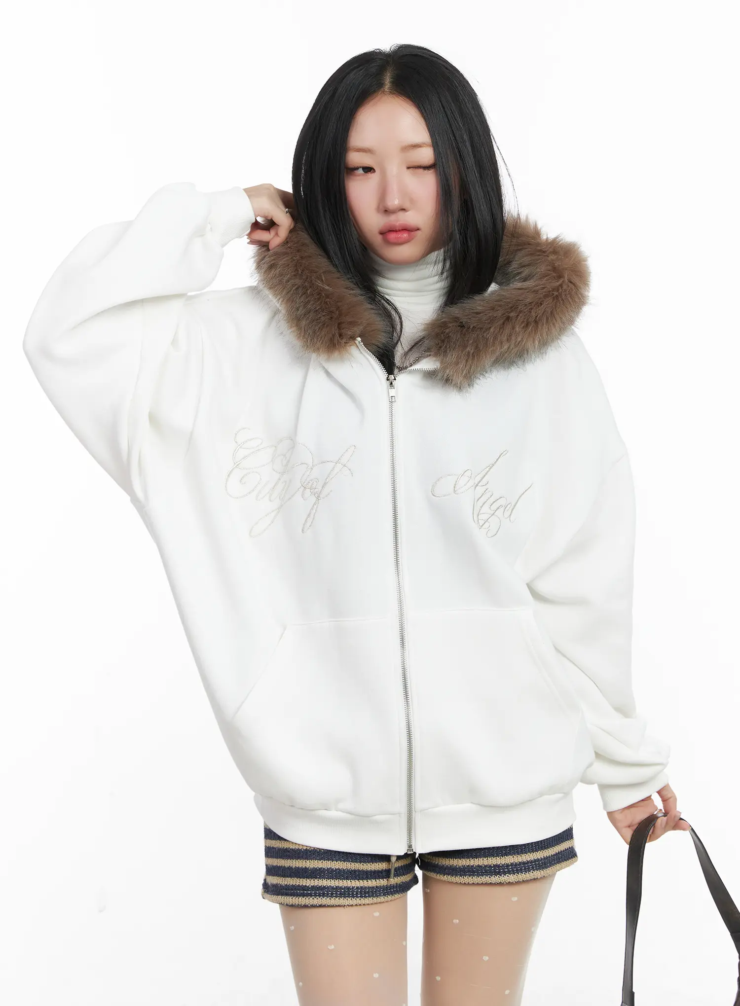 Oversized Fleece Faux Fur Zip-Up Hoodie CD529 - Image 9