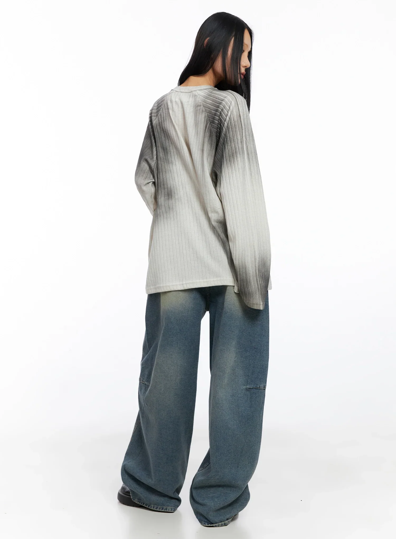 Oversized Gradient Ribbed Knit Top IO517 - Image 10