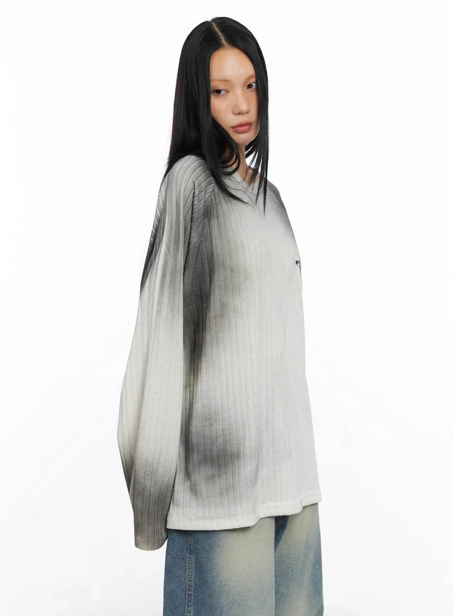 Oversized Gradient Ribbed Knit Top IO517 - Image 4