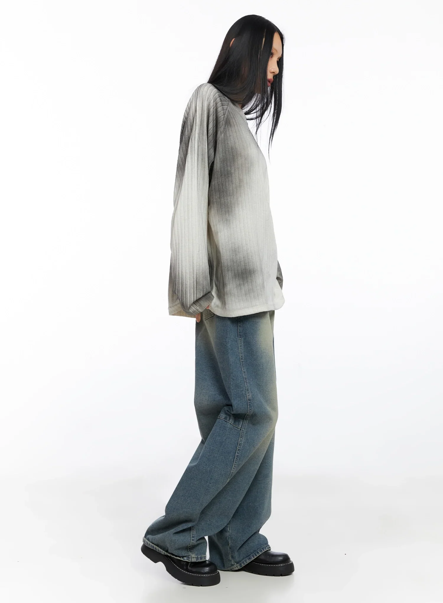 Oversized Gradient Ribbed Knit Top IO517 - Image 9