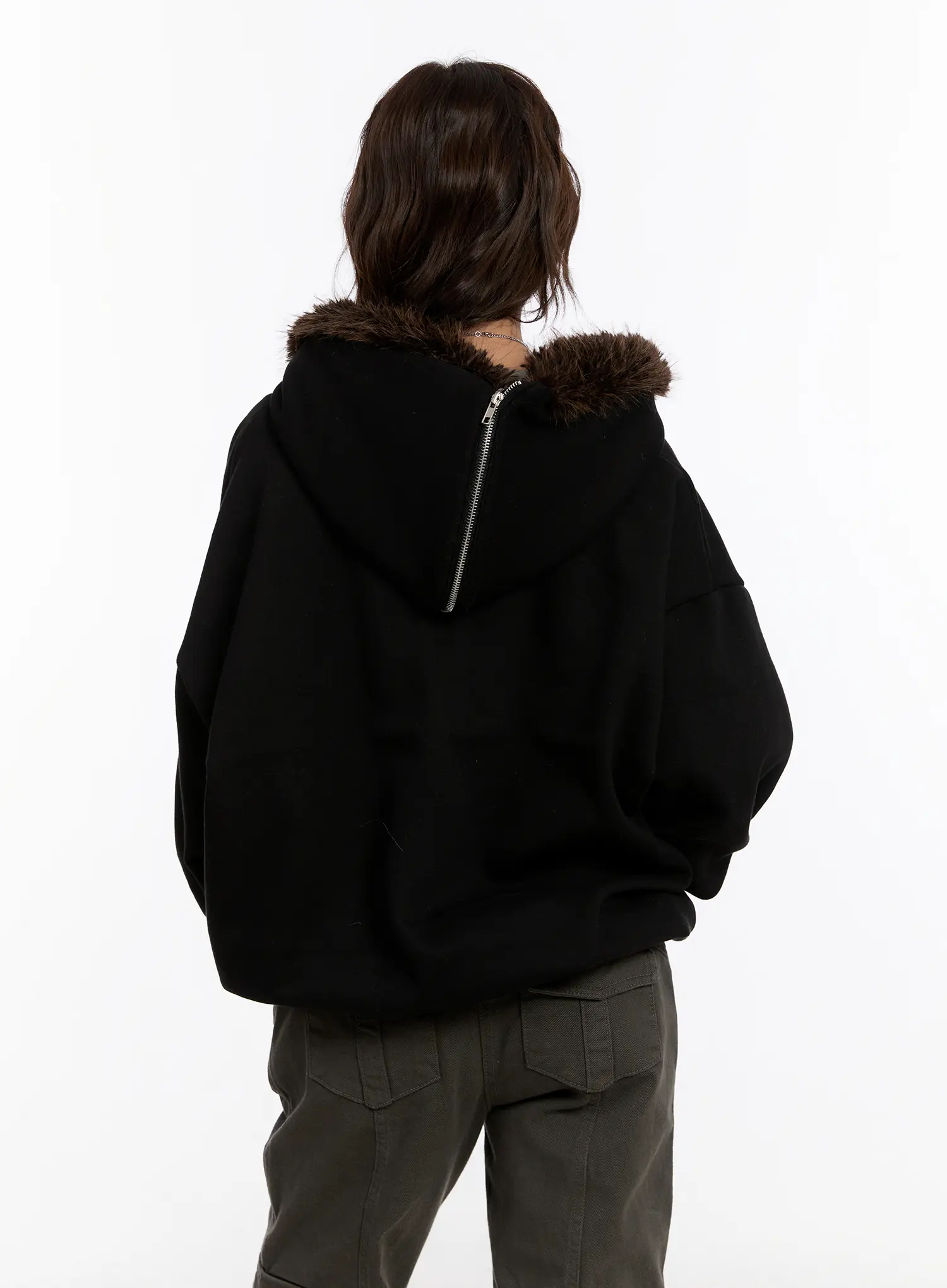 Oversized Graphic Faux Fur Zip Hoodie CN527 - Image 8