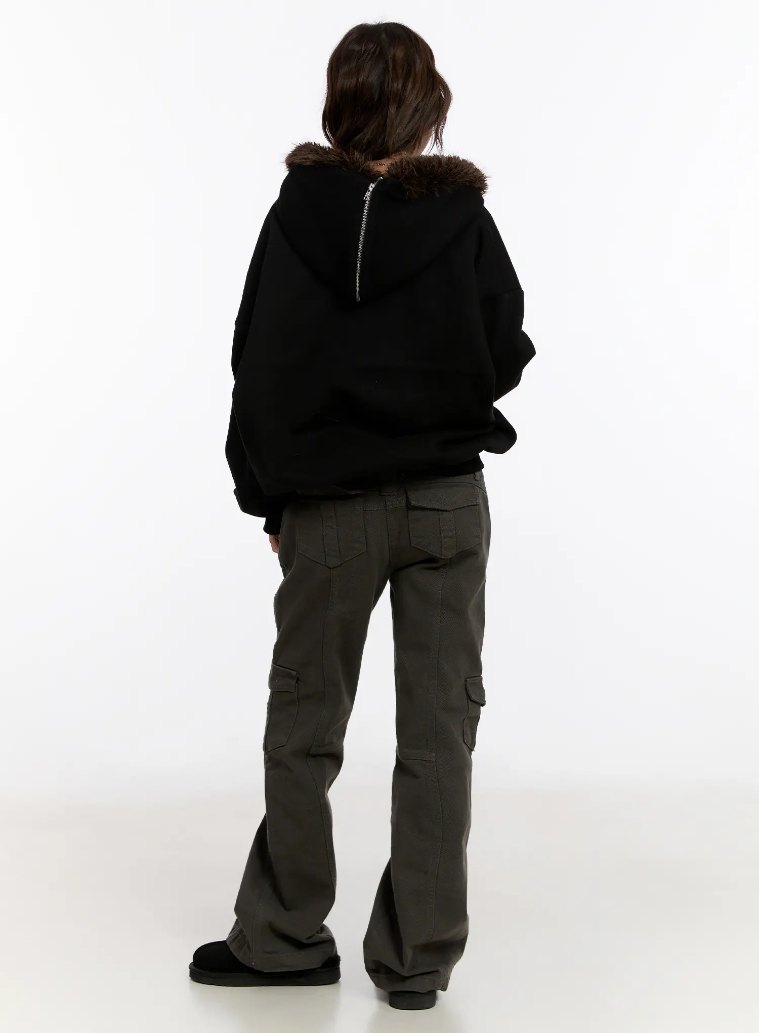 Oversized Graphic Faux Fur Zip Hoodie CN527 - Image 9