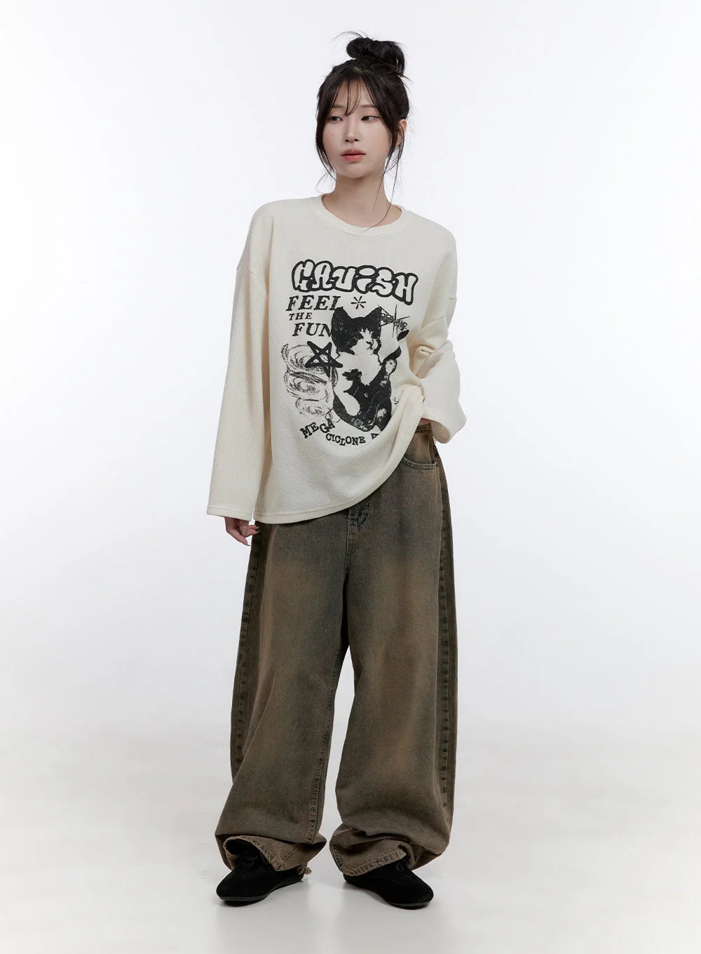 Oversized Graphic Long Sleeve T-Shirt CO418 - Image 2