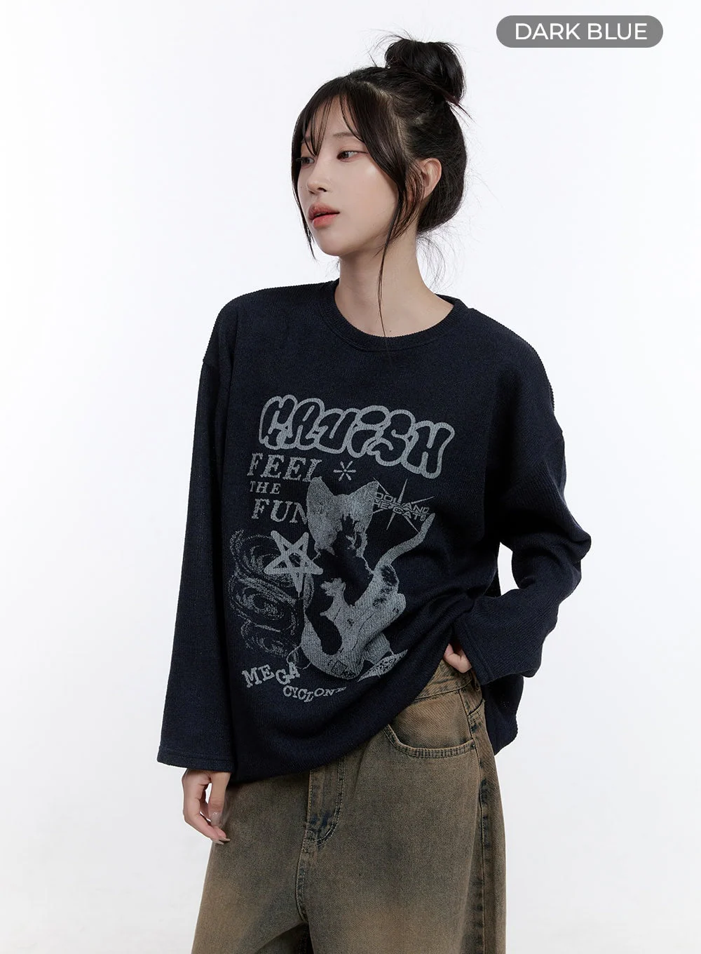 Oversized Graphic Long Sleeve T-Shirt CO418 - Image 8