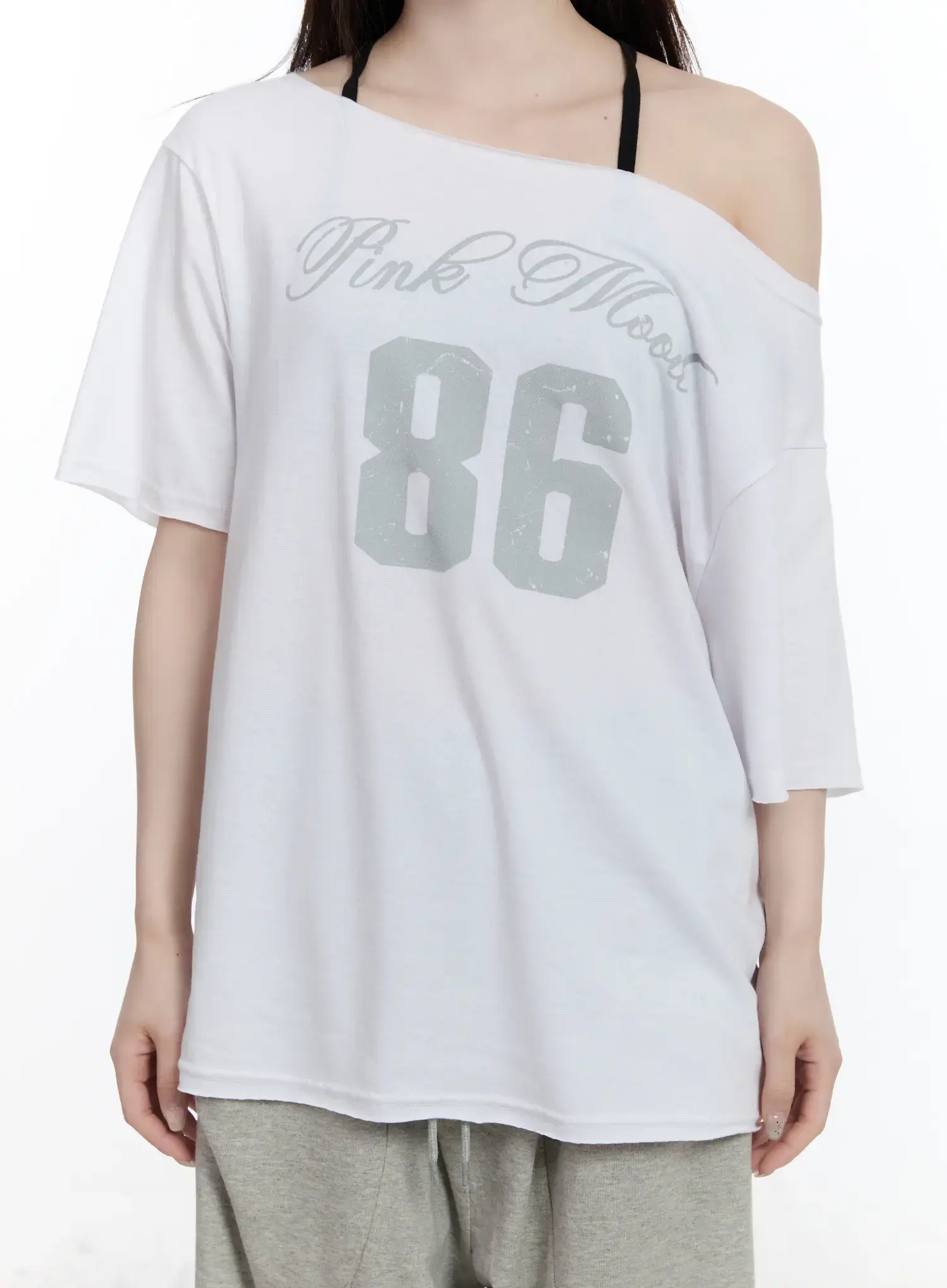 Oversized Graphic One-Shoulder T-Shirt CA502 - Image 8